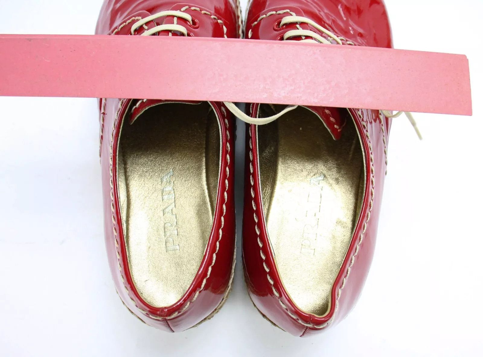 Prada PRADA Women's EU 36.5 Red Patent Leather Lace Up Espadrille Size US 6.5 / IT 36.5 - 12 Thumbnail