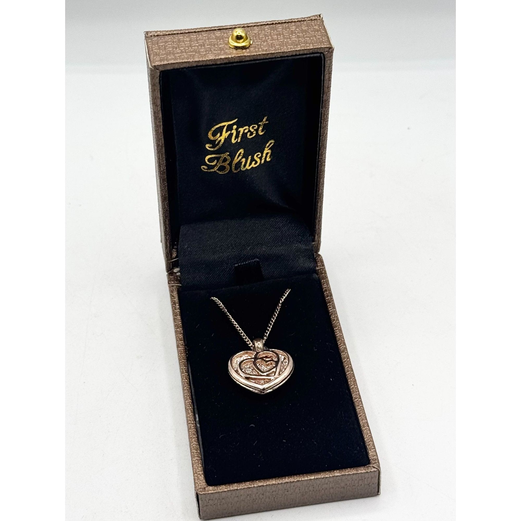 Vintage NOS First Blush Rose Gold Rhinestone Heart Necklace Size ONE SIZE - 3 Thumbnail