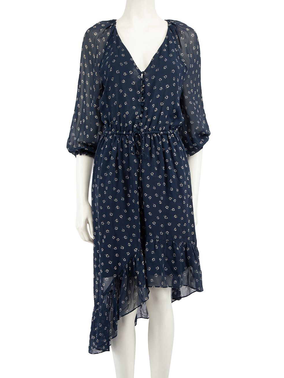 Image of Joie Navy Silk V-Neck Floral Dress, Women's (Size XS)