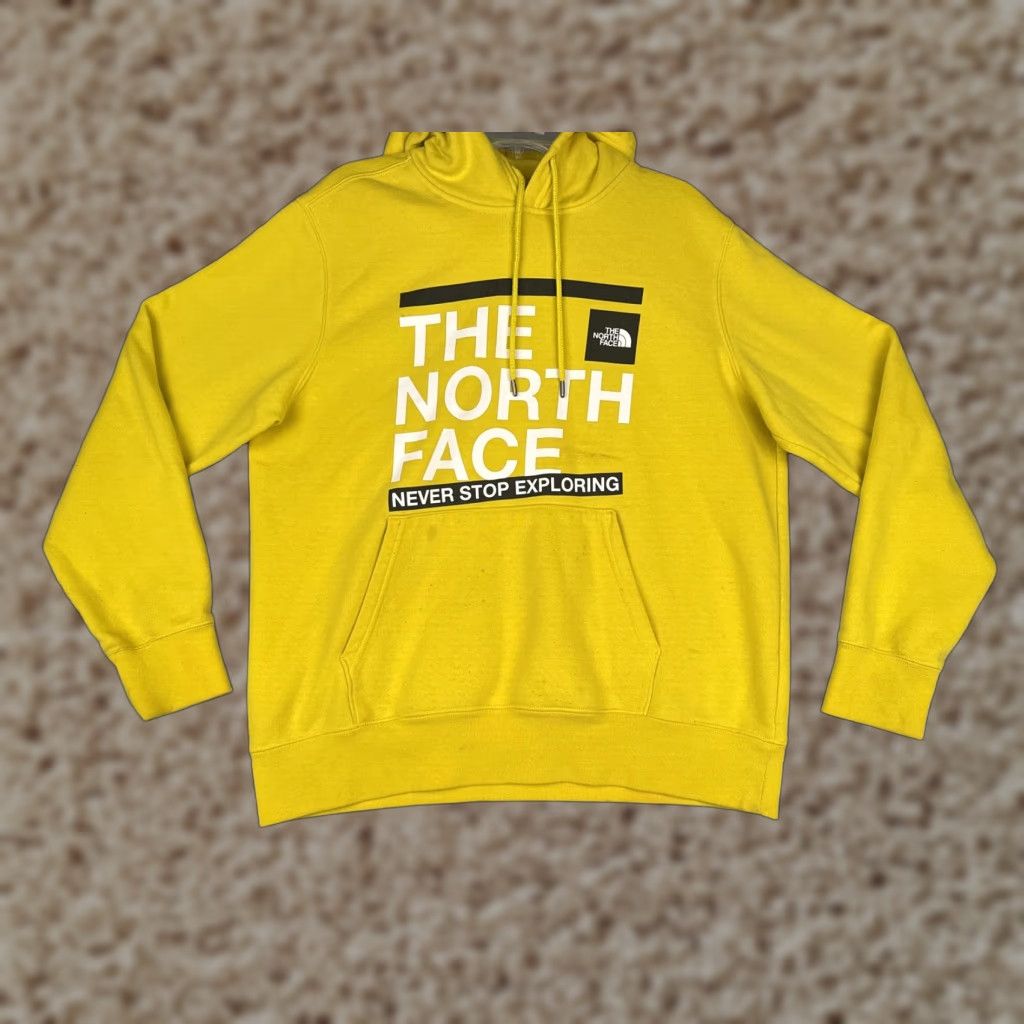 The North Face VINTAGE The North Face Hoodie Mens L Yellow Box Logo Never Stop Exploring Jersey Size US L / EU 52-54 / 3 - 1 Thumbnail