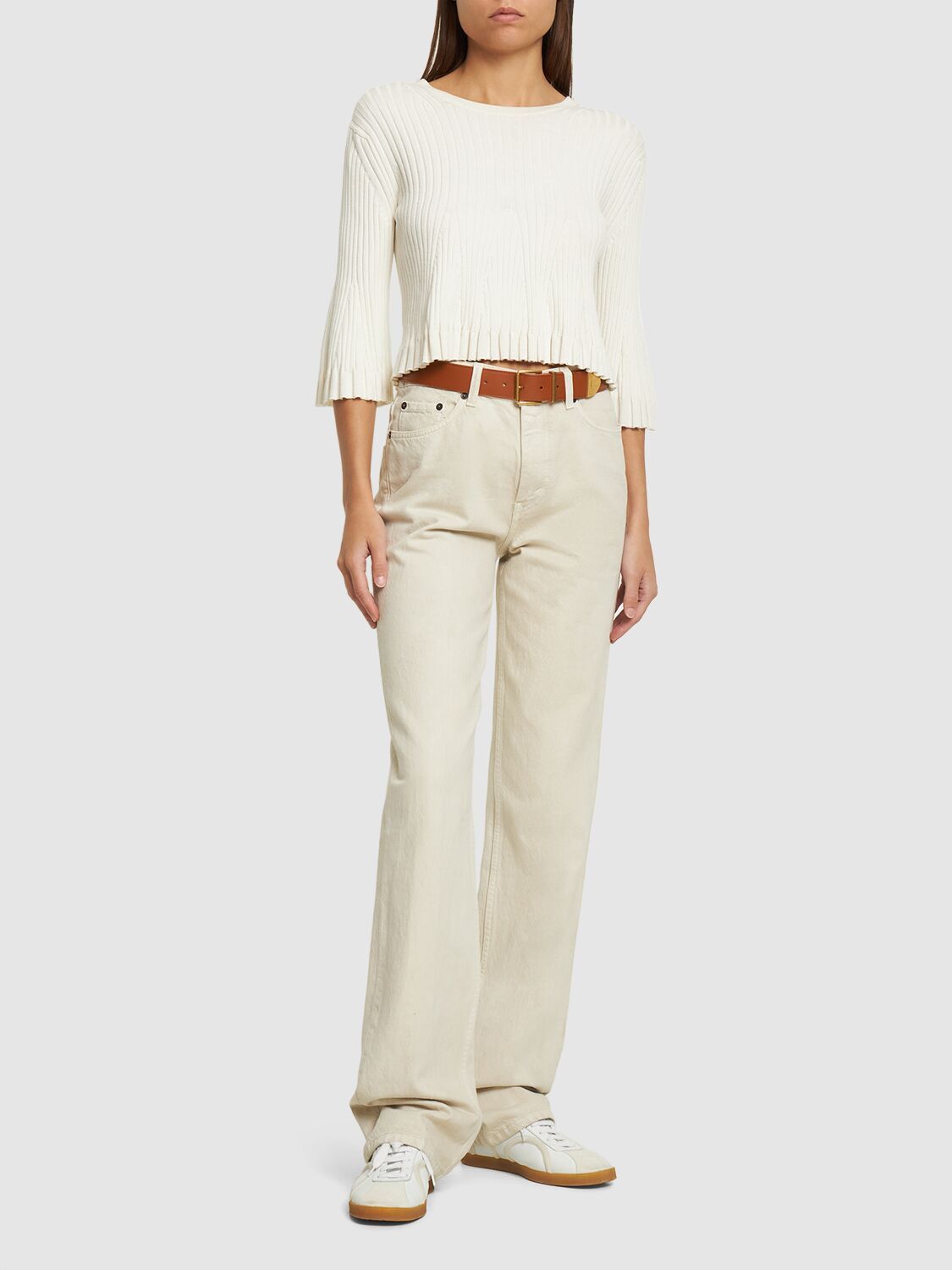 Loulou de Saison o1s22i1n1024 Silk Cotton Knit Ammi Crop Top in White Size M / US 6-8 / IT 42-44 - 2 Thumbnail
