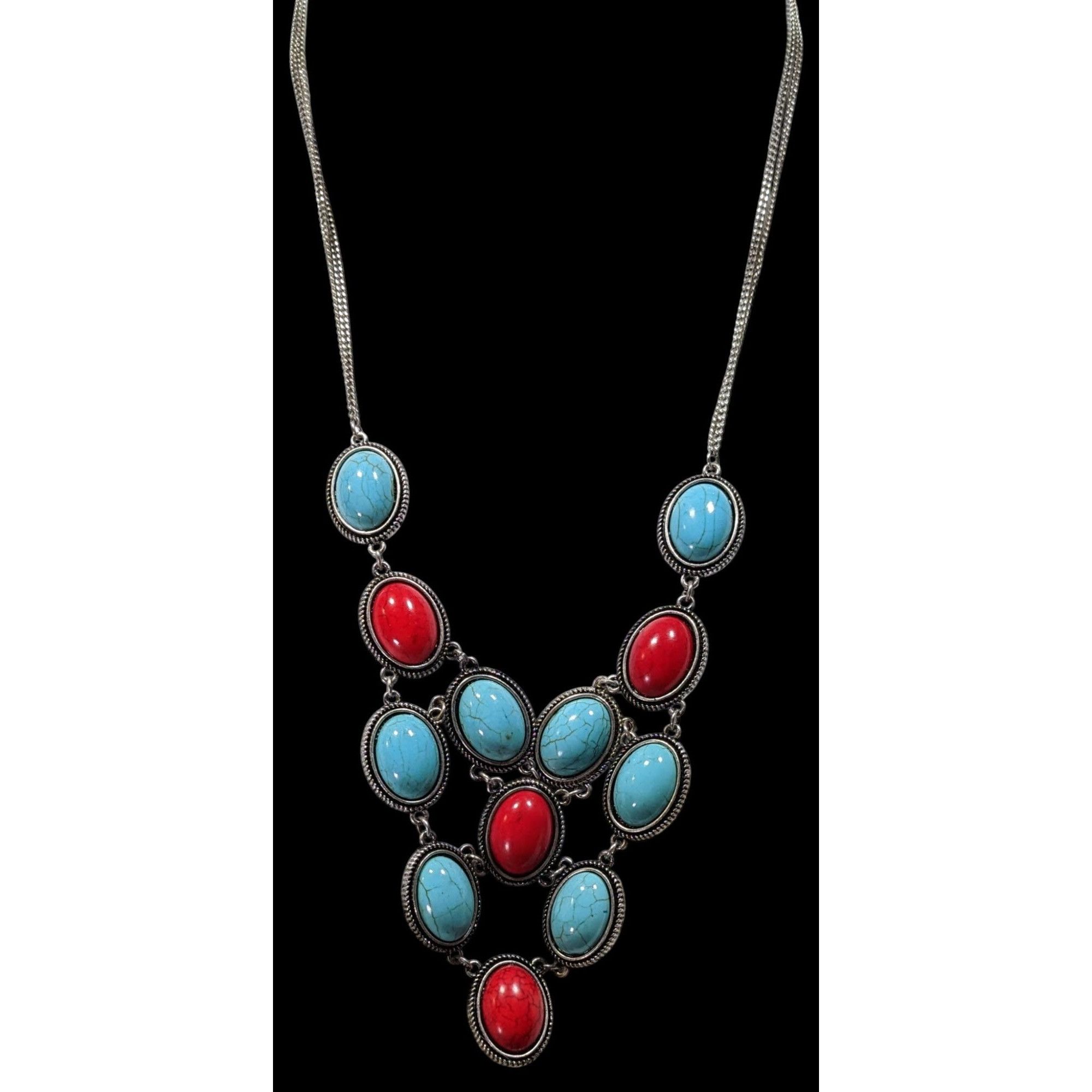 Other Southwestern Red And Faux Turquoise Cabochon Statement Neckl Size ONE SIZE - 2 Thumbnail