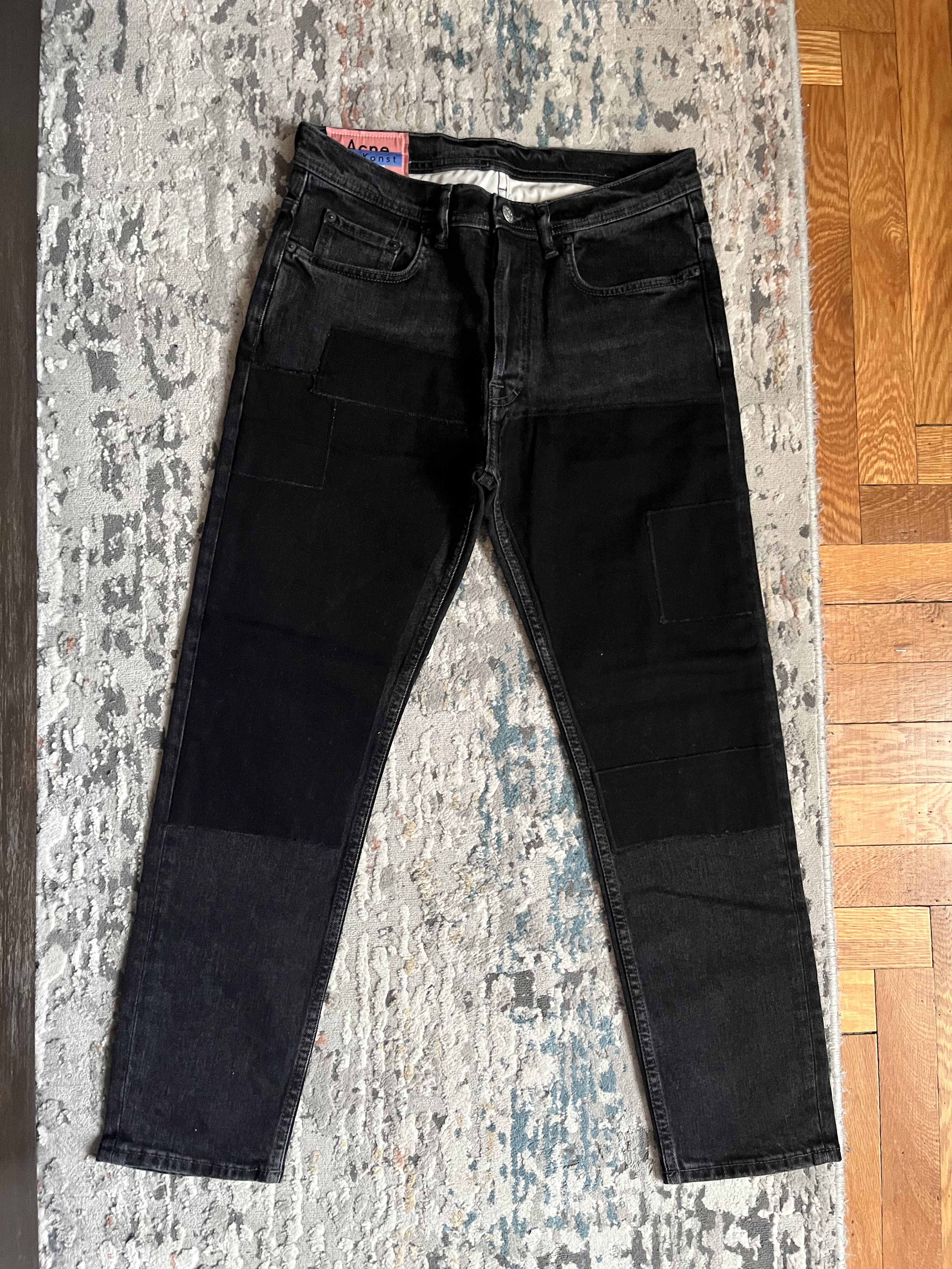 image of Acne Studios Patchwork Black River Patch Jeans, Men's (Size 30)