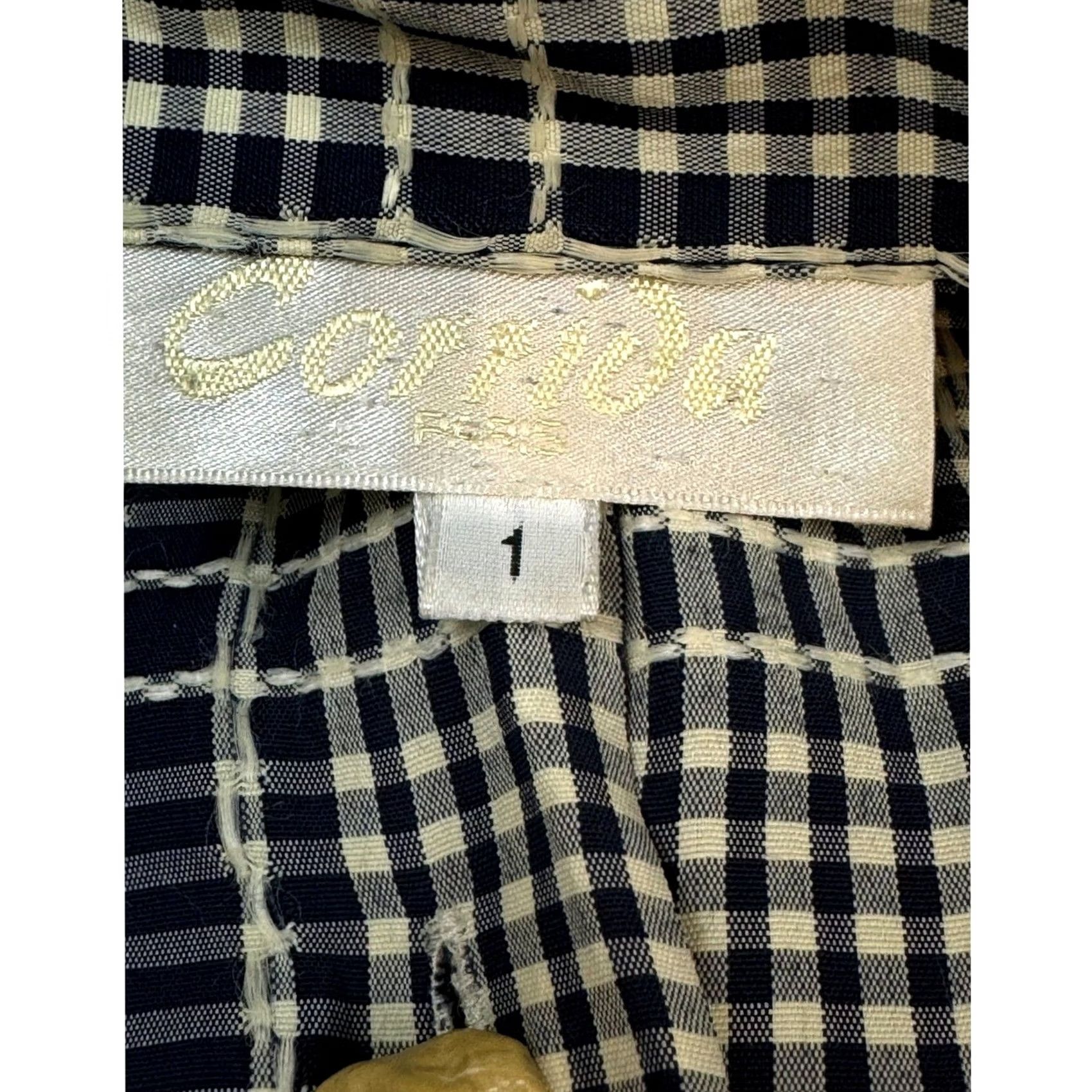 Vintage Corida Blouse Women's 1 Cream & Black Checkered Button-Front Long Sleeve Top W57 Size XS / US 0-2 / IT 36-38 - 4 Thumbnail