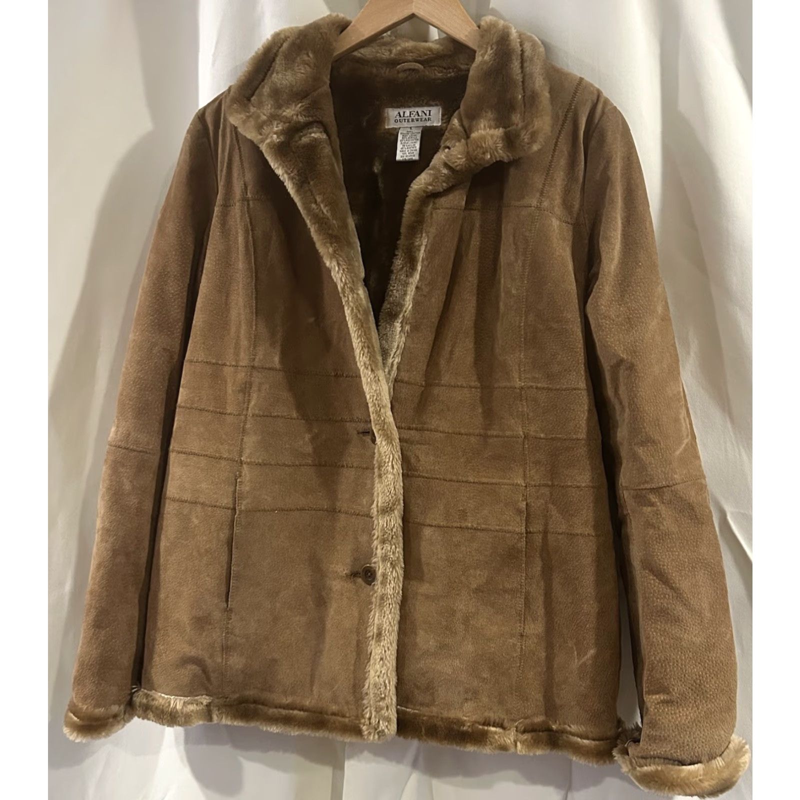 Alfani Alfani Ladies Jacket Beiges Beige Faux Fur Shearling Mid-Length Long Sleeve L Regular Coat Outwear Size L / US 10 / IT 46 - 4 Thumbnail