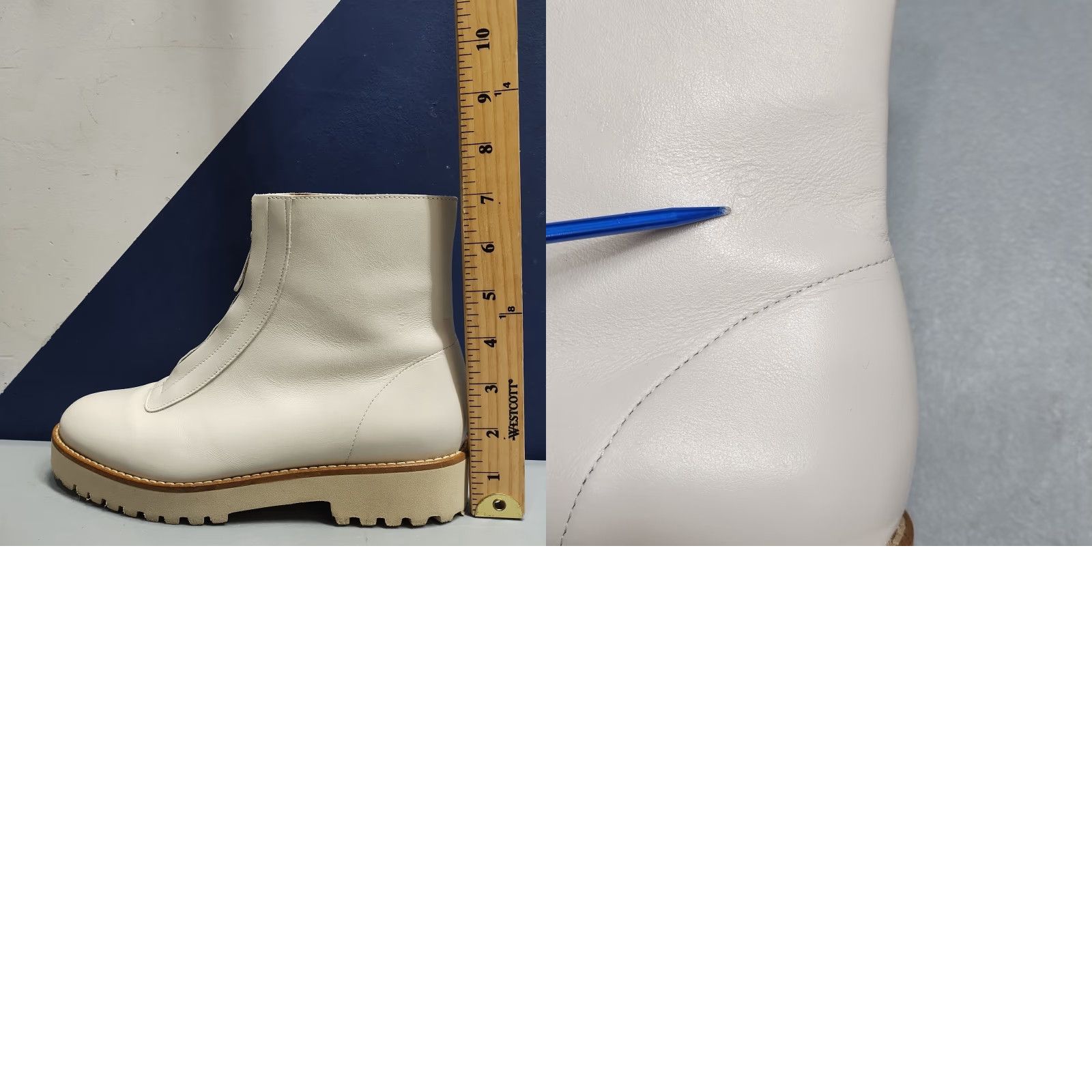 Vintage Andre Assous Paina Womens 7.5 White Leather Bootie Zip Up Round Toe Size 7.5 Womens Shoes Block Heel Autumn Winter Casual Workwear Shoes Size US 8 / IT 38 - 8 Thumbnail