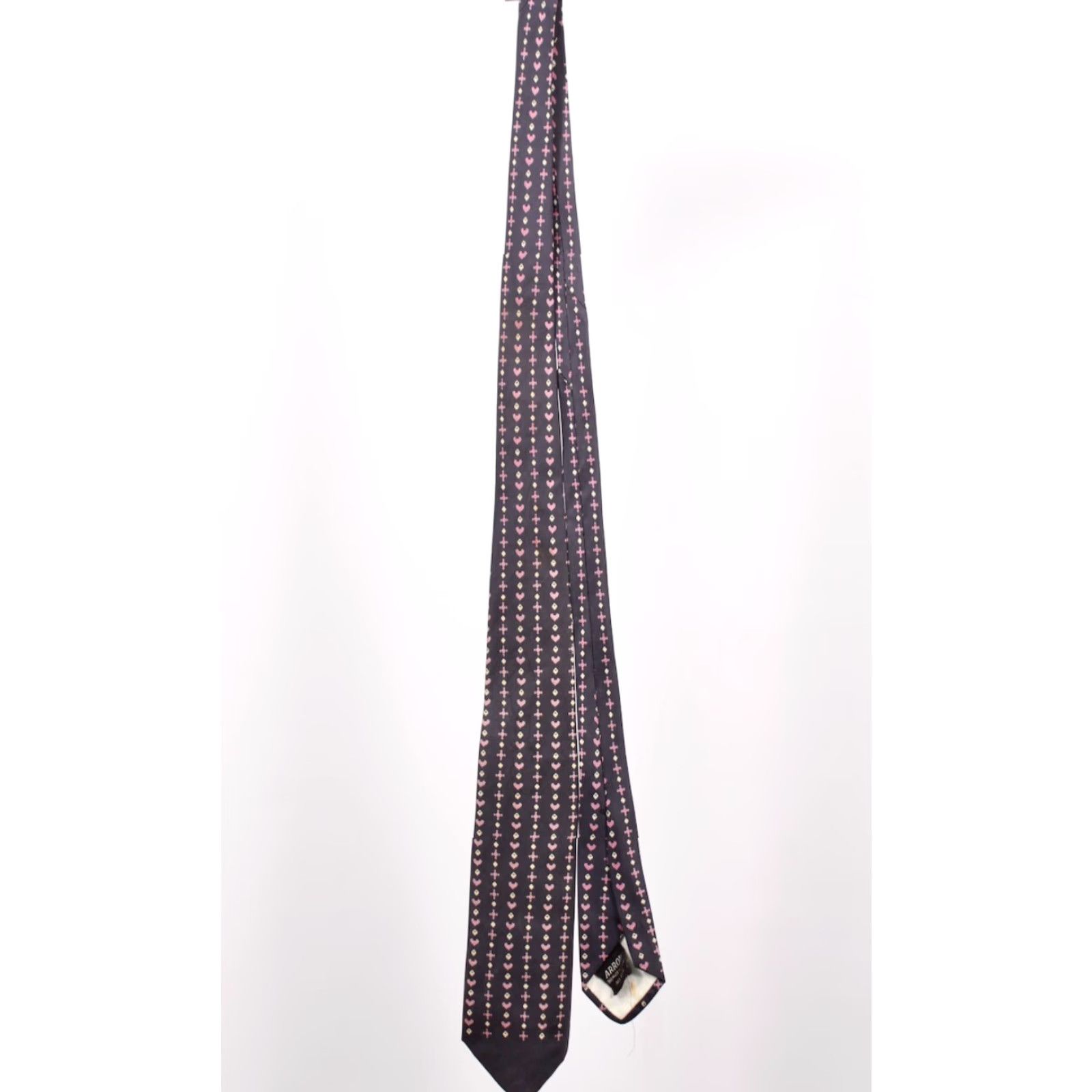 Arrow VTG Arrow 1950s Necktie Navy Blue Pink Abstract Pattern Silk Tie Men 50s Tie Size ONE SIZE - 6 Thumbnail