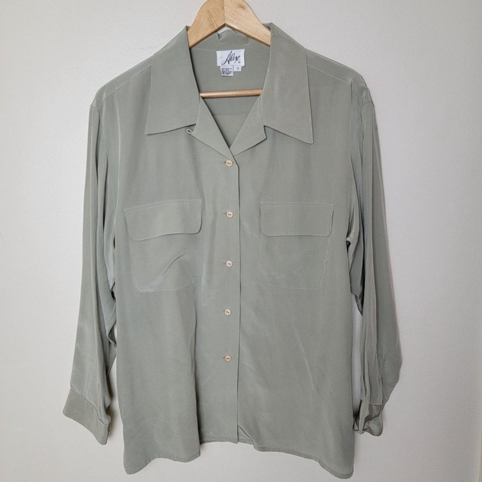 Vintage Alex Double Flap Pocket Silk Button Front Shirt Size XL / US 12-14 / IT 48-50 - 8 Thumbnail