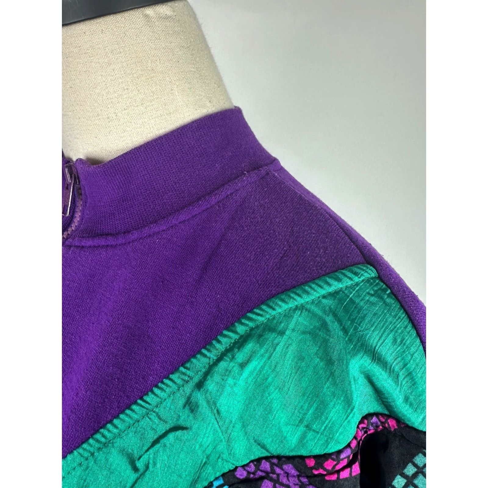 Vintage VINTAGE Active Elements Sweatshirt 80s 90s Geometric Patchwork 1/4 Zip Pullover Purple Women's Large Knit Cotton Blend Casual Womens Size L / US 10 / IT 46 - 7 Thumbnail