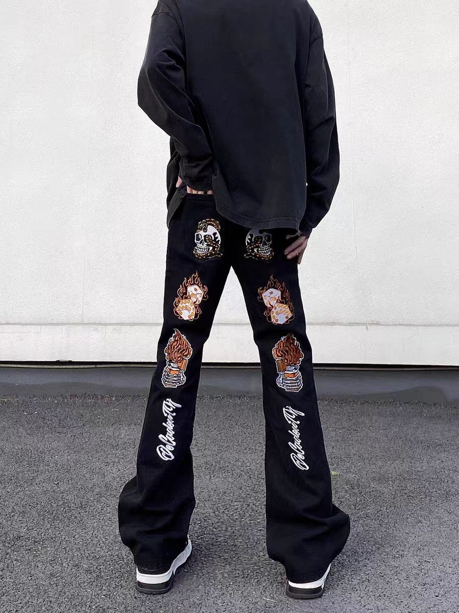Designer × Jean × Vintage Street Hip Hop Embroidered Micro Flare Jeans Size US 34 / EU 50 - 2 Thumbnail