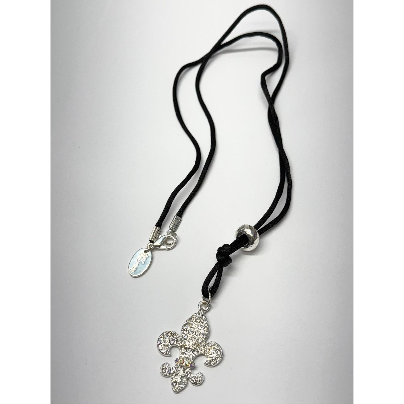 Vintage Fabric rhinestone fleur de lis rhinestone pendant necklace Size ONE SIZE - 3 Thumbnail