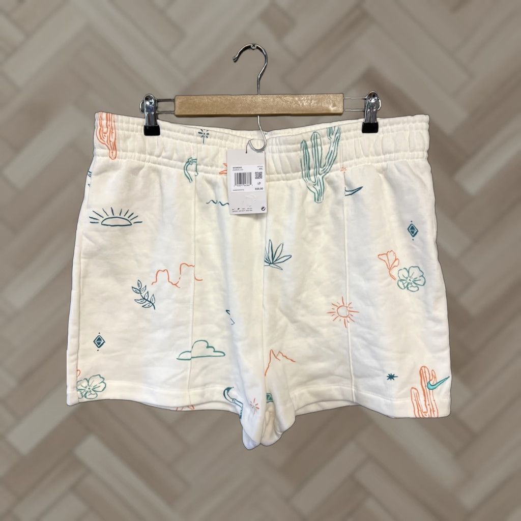 Nike Nike Women's Cotton Shorts 2XL Beige Athletic Activewear Short Regular Drawstring Pre-Owned NWT Size 40" / US 18 - 1 Thumbnail