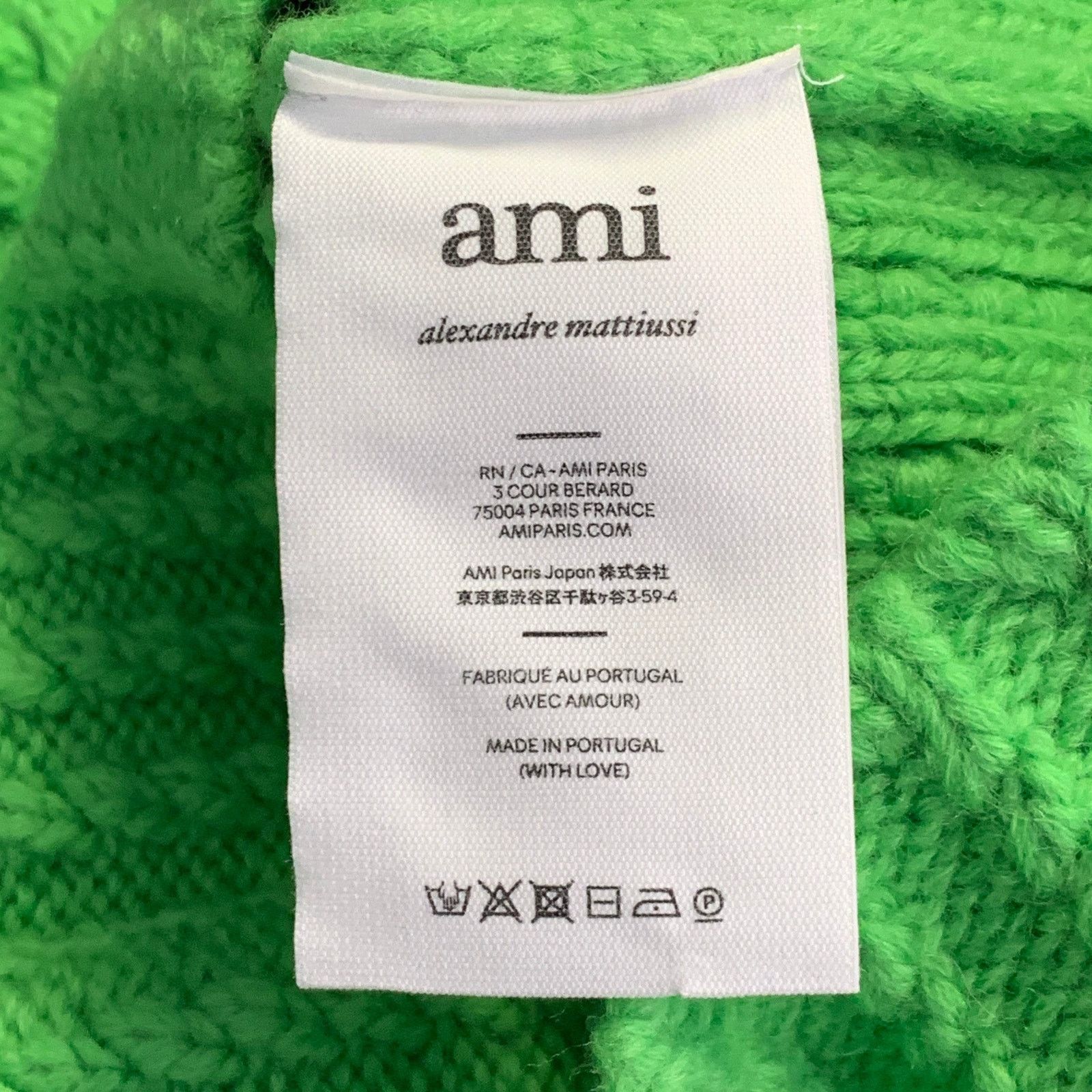 AMI Size M Lime Green Wool Cable Knit Cropped Sweater Size M / US 6-8 / IT 42-44 - 6 Thumbnail