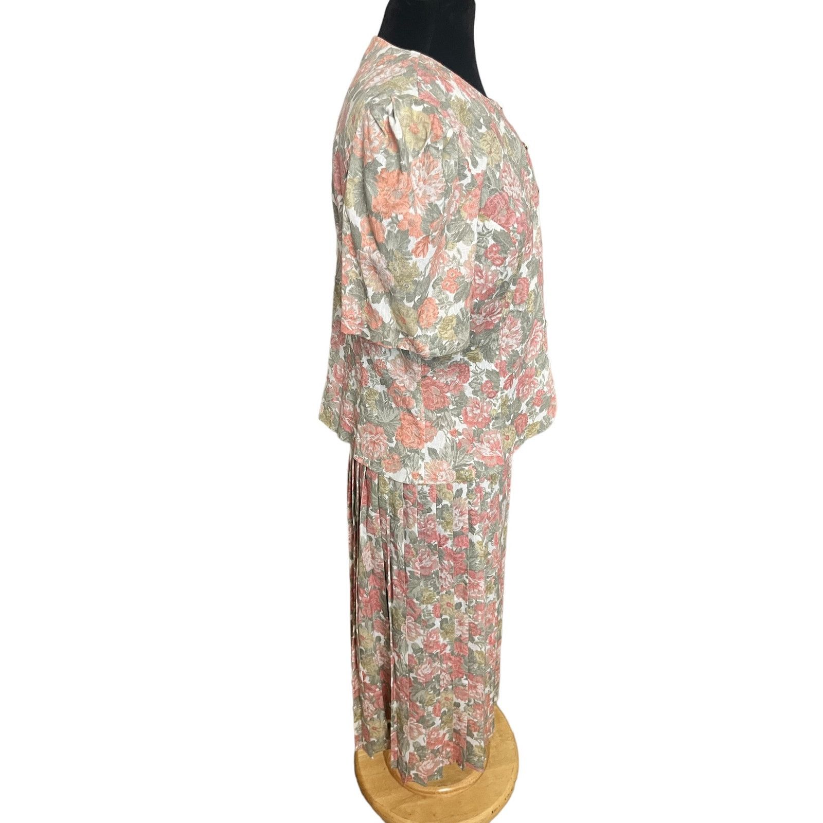 Vintage Vintage 80s Pink White Floral Pleated Top Skirt Set 14 Large Size 36" / US 14 / IT 50 - 5 Thumbnail