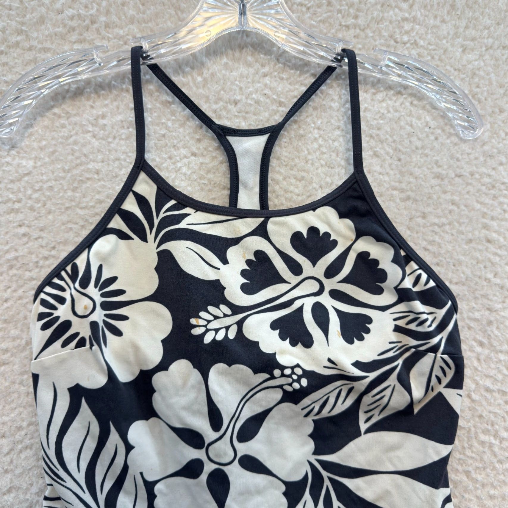 Speedo VINTAGE Y2K Tankini Swim Top M White Navy Tropical Floral Hawaiian Coconut Speedo Size M / US 6-8 / IT 42-44 - 3 Thumbnail