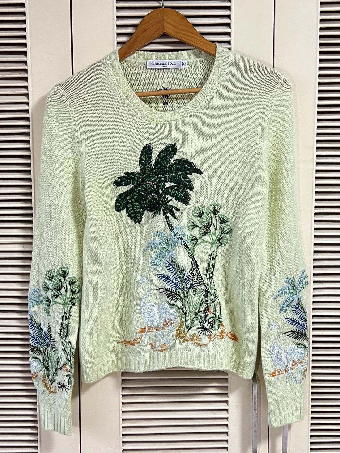 Dior Dior Women's Green Flamingo Coconut Embroidered Sweater 34 Size XS / US 0-2 / IT 36-38 - 1 Thumbnail