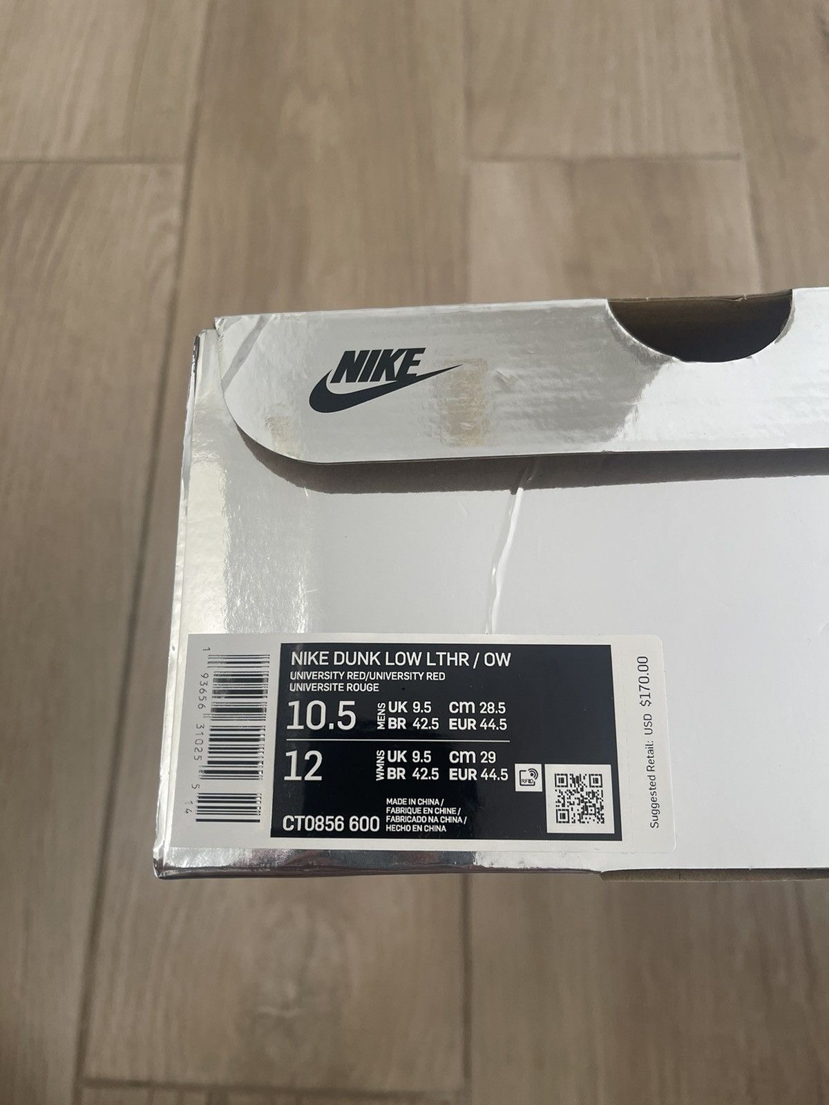 Nike × Off-White Dunk Low University Red-Wolf Grey 2019 Size US 10.5 / EU 43-44 - 11 Thumbnail