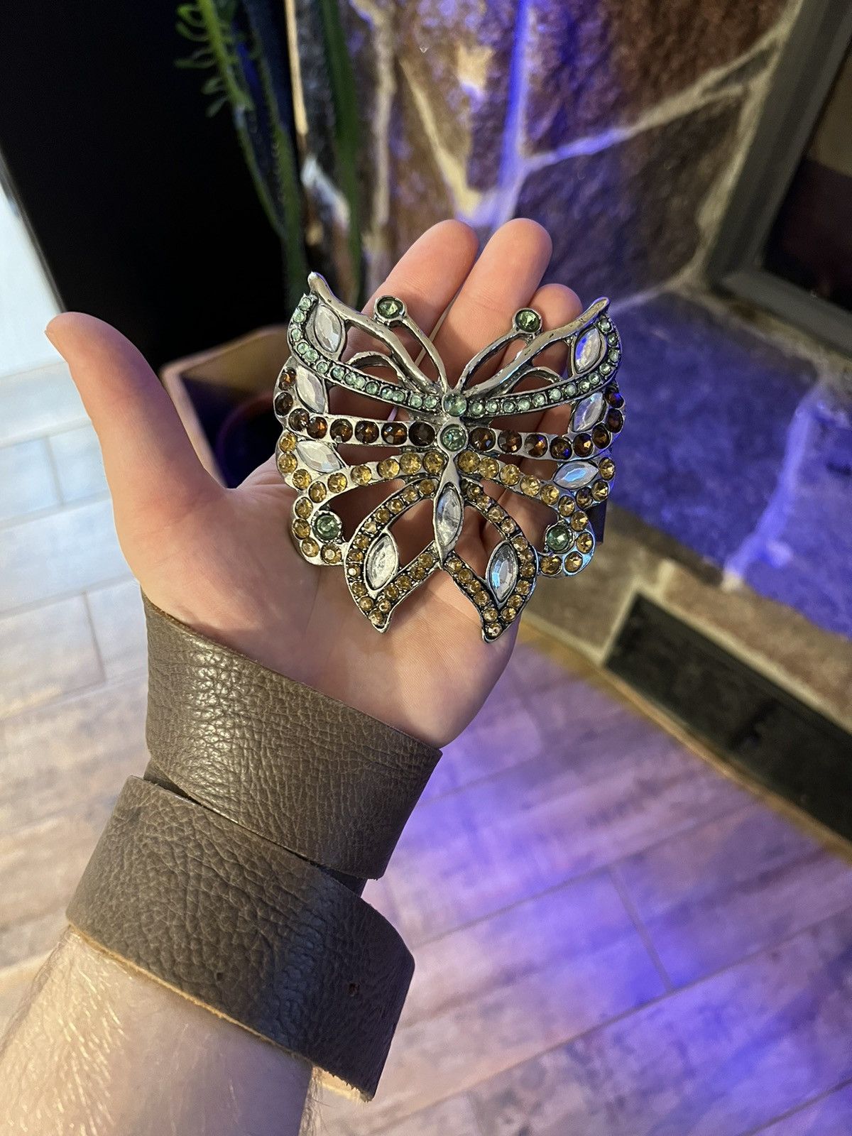 Leather × Vintage Leather belt - butterfly , 85 cm vintage Size ONE SIZE - 1 Thumbnail