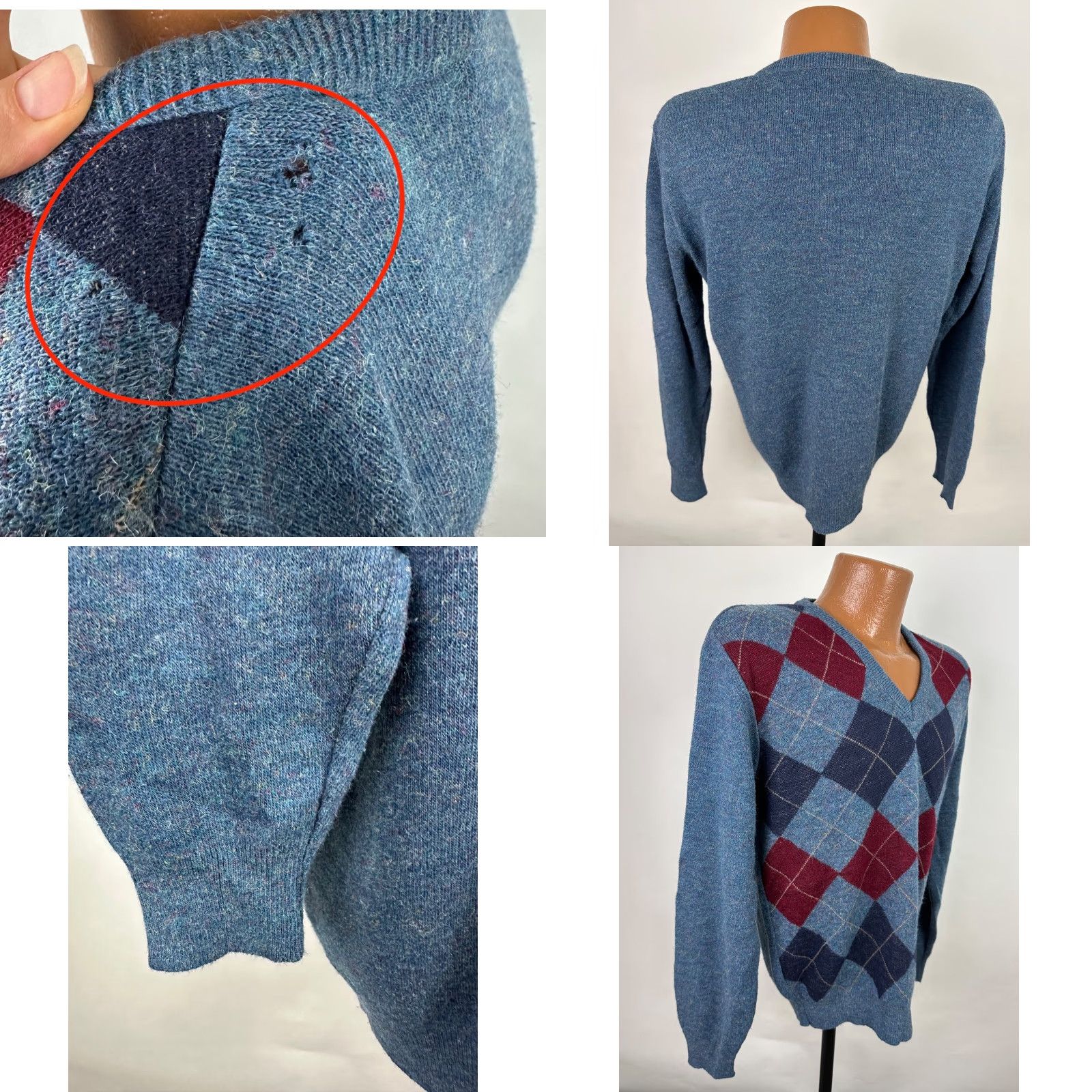 Vintage VINTAGE Robert Bruce Sweater Mens M Argyle Diamond Knit V-Neck Pullover Blue 80s Grunge Golf Size US M / EU 48-50 / 2 - 8 Thumbnail