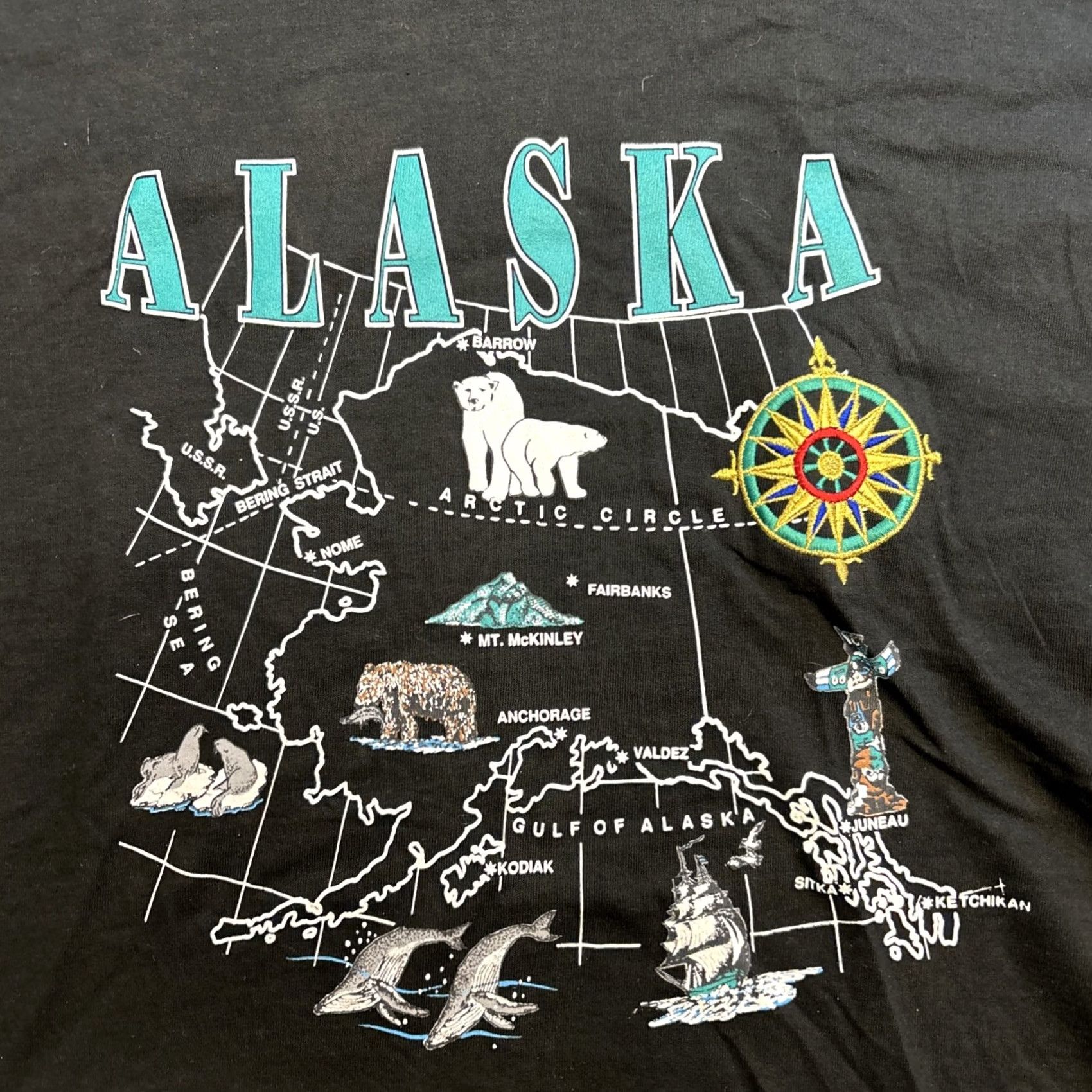 Fruit Of The Loom VINTAGE Fruit Of The Loom Alaska State Map T Shirt Mens L Black Single Stitch Mens L Size US L / EU 52-54 / 3 - 2 Thumbnail