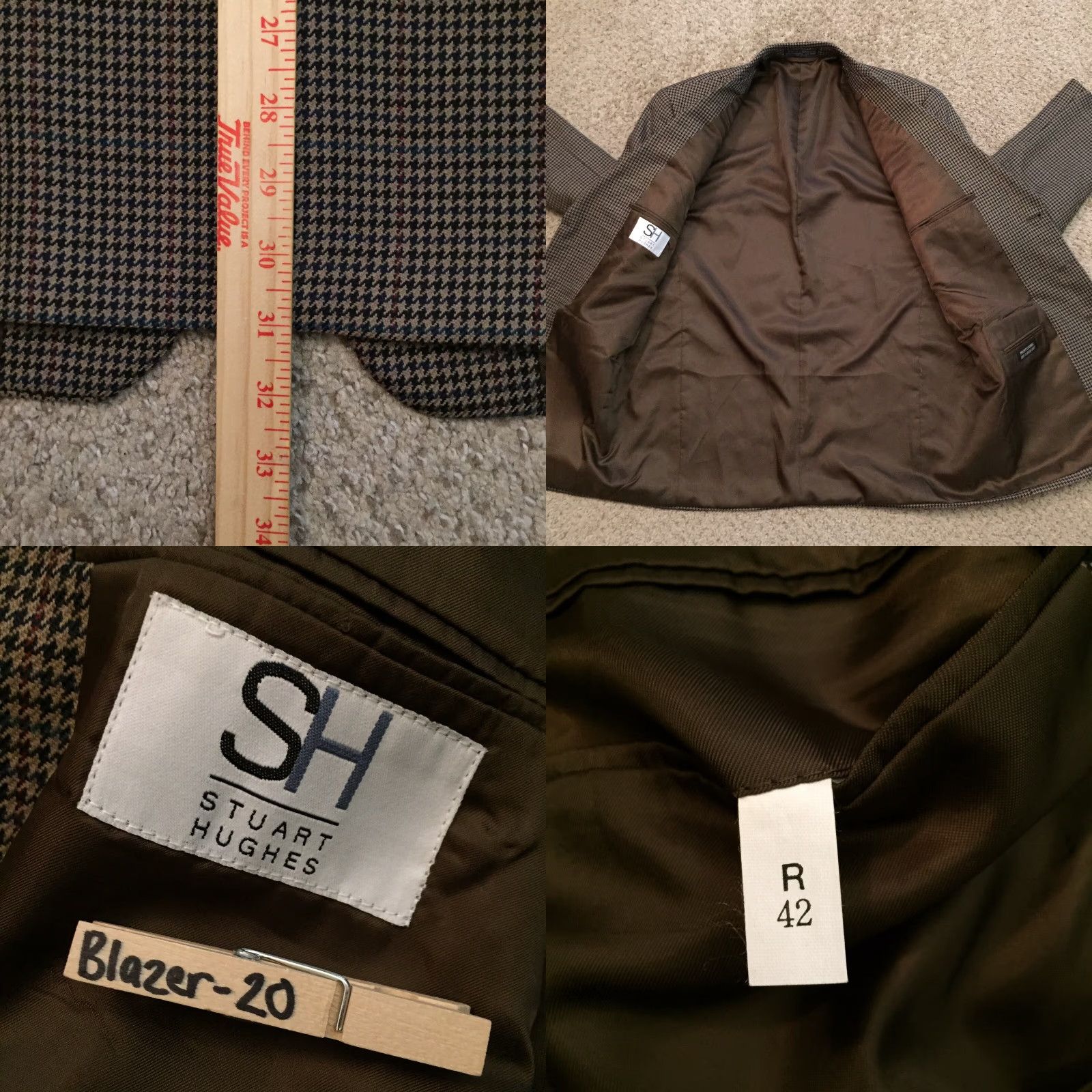 Vintage Stuart Hughes Blazer Mens 42R Brown Black Houndstooth Window Poly Wool Blend Jacket Coat Single-Breasted Three-Button Notch Lapel Mens 2 Piece Brown Size 42R - 8 Thumbnail