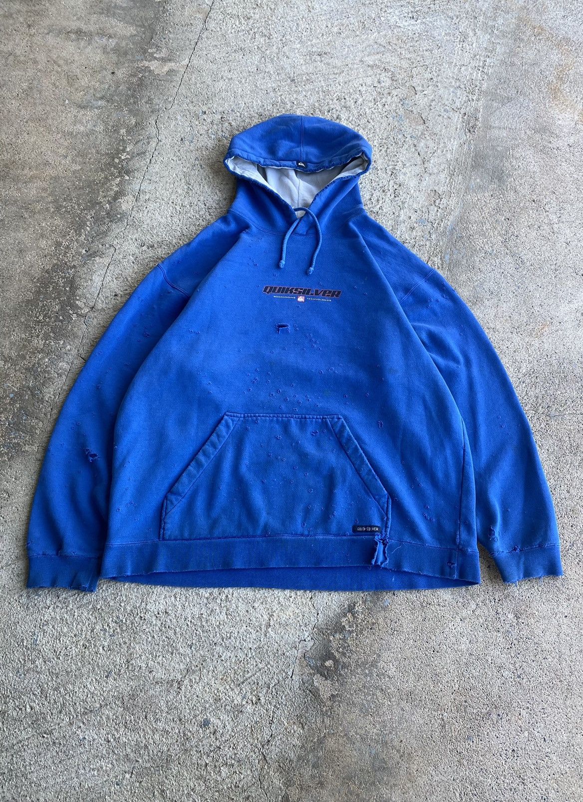 image of Y2K Quiksilver Unique Distressed Essential Hoodie in Blue, Men's (Size Large)