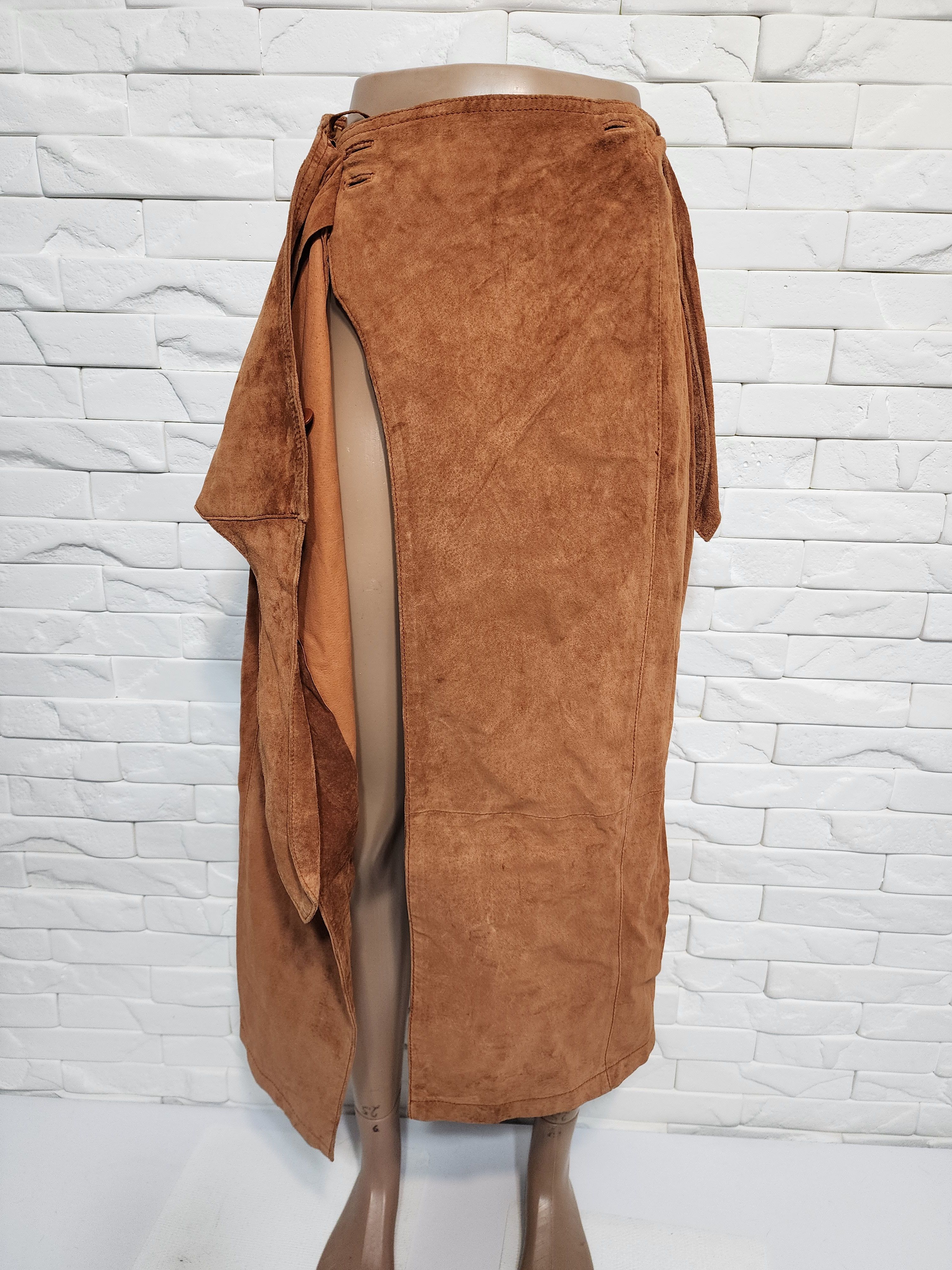 Genuine Leather Brown Suede Leather Skirt: Button Front, 30" Waist Size 30" / US 8 / IT 44 - 2 Thumbnail