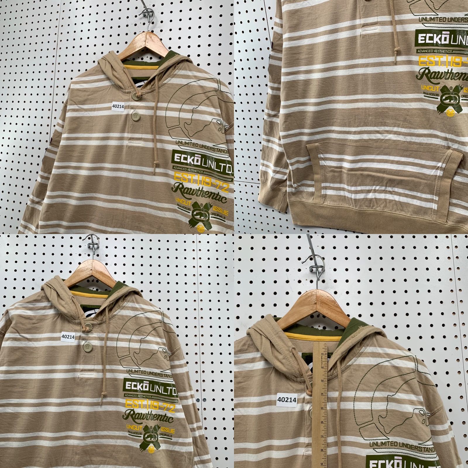 Vintage VINTAGE Y2K Ecko Hoodie Shirt Men XL Brown White Striped Rhino Button Pullover Size US XL / EU 56 / 4 - 8 Thumbnail