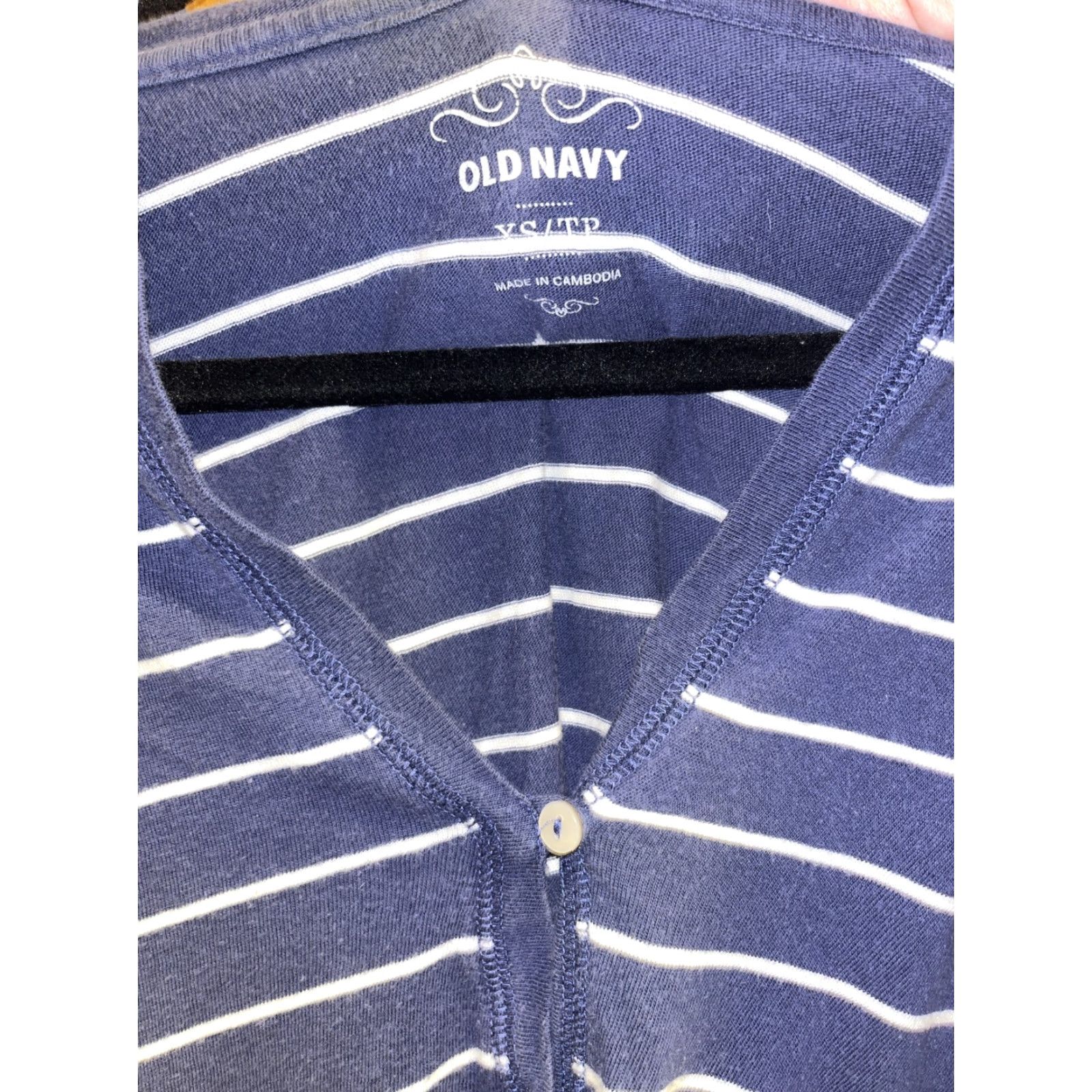 Old Navy VINTAGE Old Navy Women XS Blue Striped Cotton Hooded Henley Blouse 3/4 Sleeve Fall Spring Summer Winter Size XS / US 0-2 / IT 36-38 - 8 Thumbnail