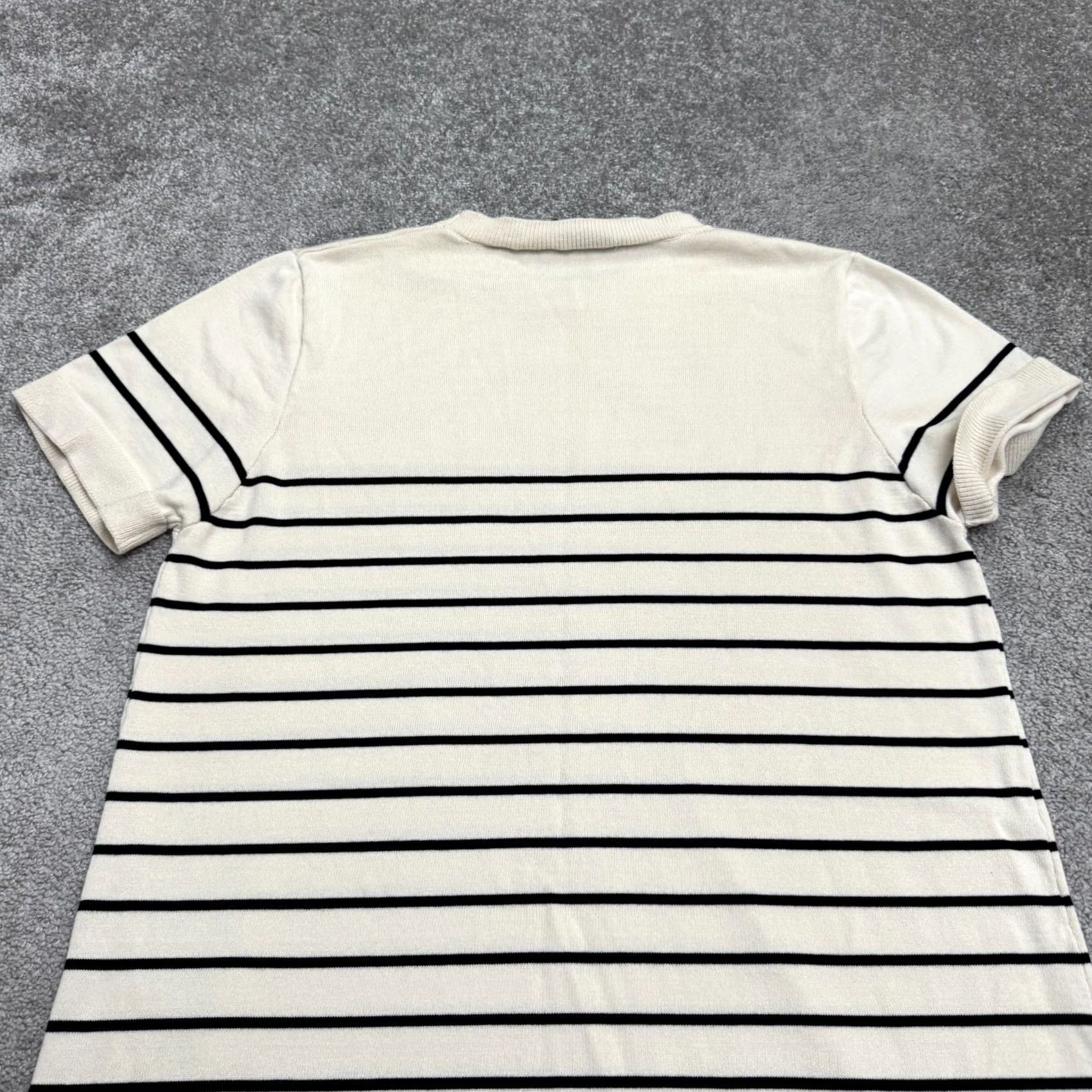 Zara Zara Midi Shift Dress Womens XL Beige Black Crew Knit Short Sleeve Striped Size 40" / US 18 - 3 Thumbnail