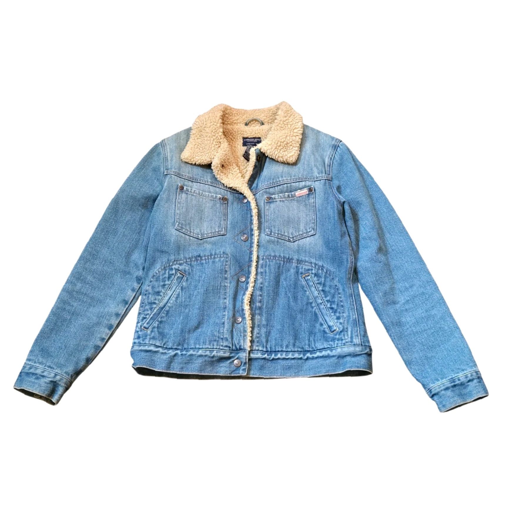 American Eagle Outfitters VINTAGE American Eagle Denim Jacket Womens M Blue Sherpa Lined 90s Trucker Snap Bomber Jacket Size M / US 6-8 / IT 42-44 - 4 Thumbnail