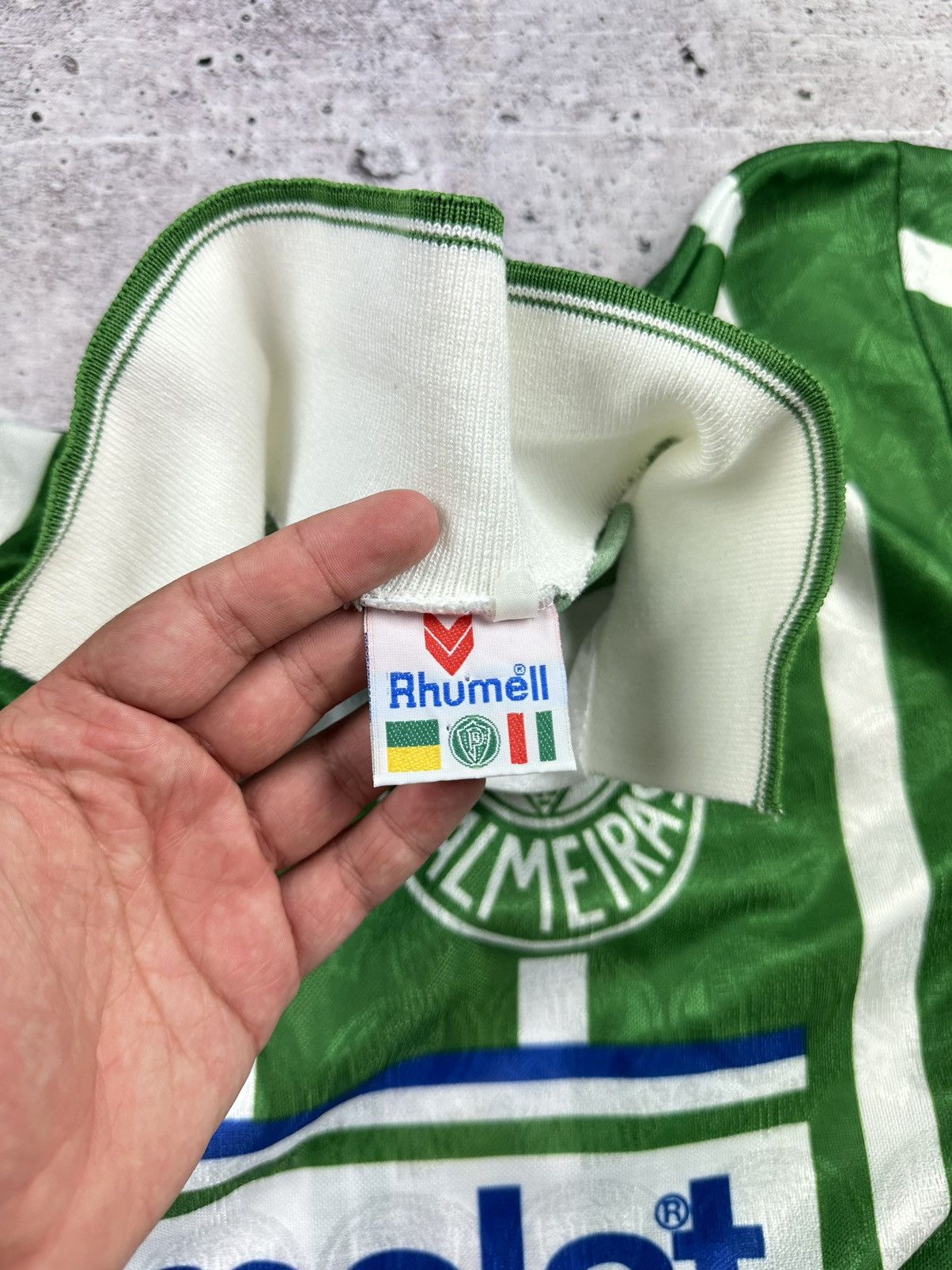 Vintage 1993/94 Rhumell Palmeiras #10 Match Worn Home Jersey Size US L / EU 52-54 / 3 - 13 Thumbnail