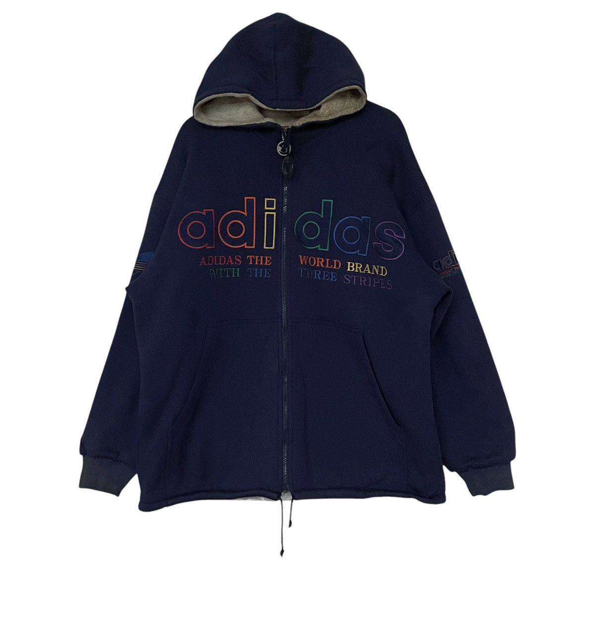 Adidas × Vintage Vintage Brand Adidas Big Logo Fur Hoodie 1990s Size US L / EU 52-54 / 3 - 1 Thumbnail
