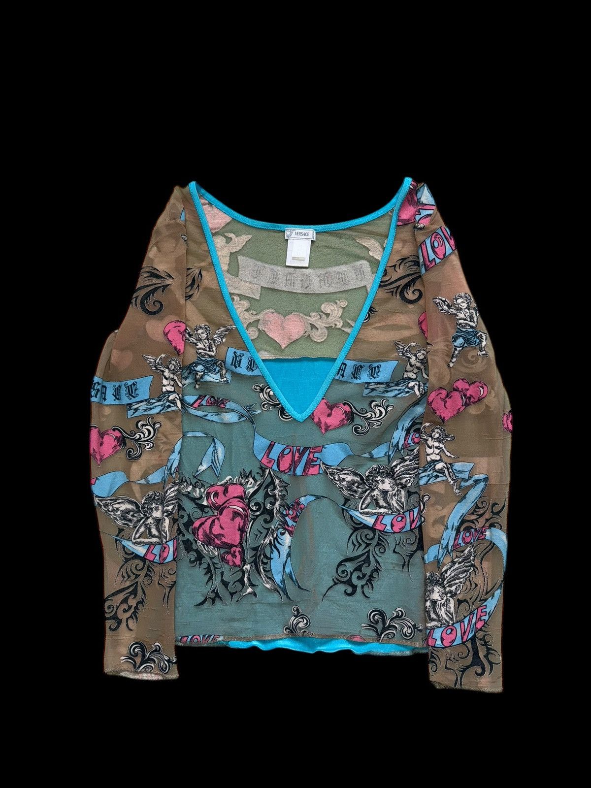 Versace Vintage Versace Sheer Mesh Top Blouse Tattoo Angels Print Size M / US 6-8 / IT 42-44 - 1 Thumbnail