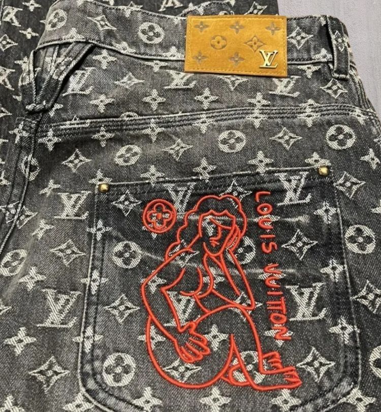 Louis Vuitton Monogram Embroidered Distressed Jeans Size US 34 / EU 50 - 3 Thumbnail