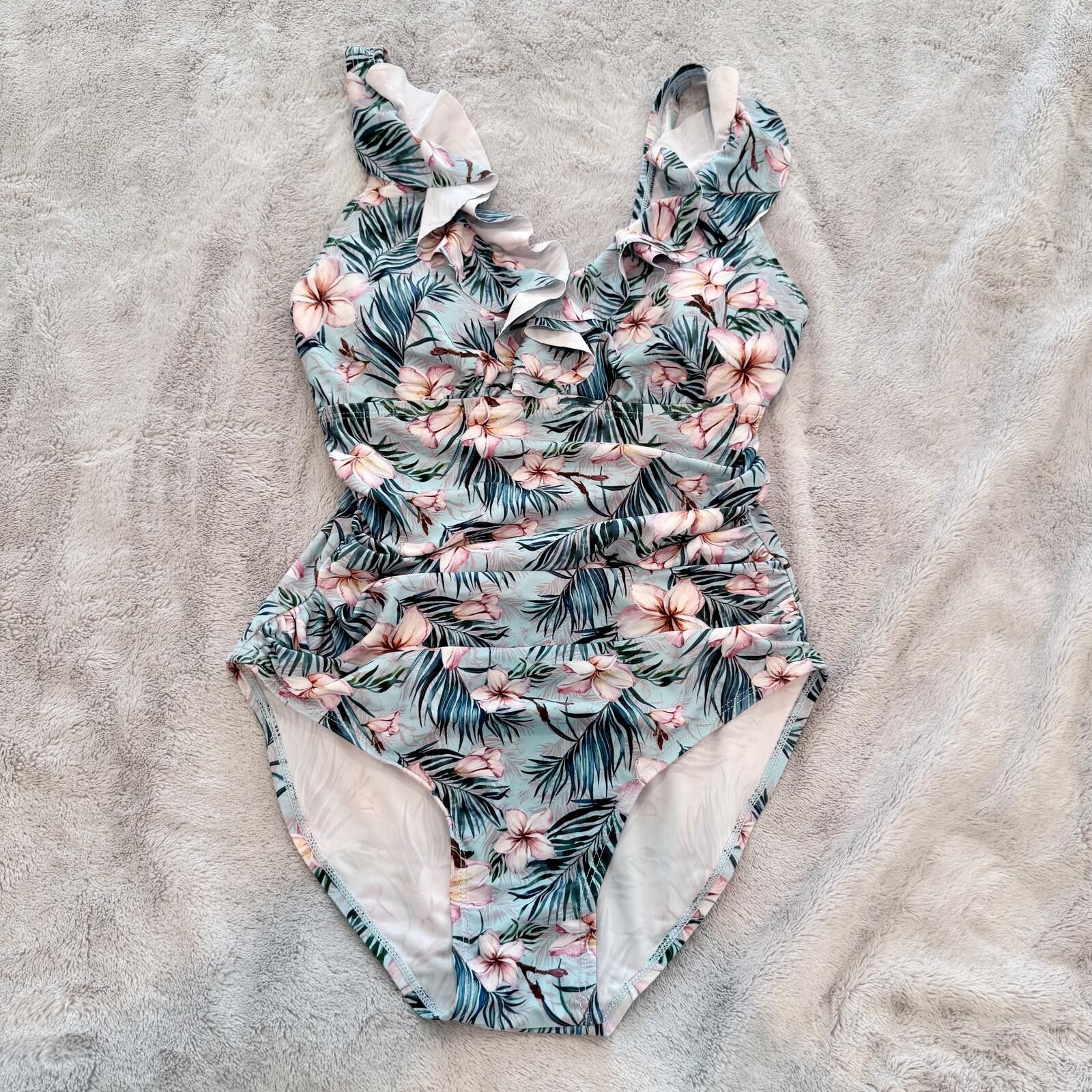 Nothing Personal Floral Ruffled One-Piece Swimsuit Size ONE SIZE - 1 Thumbnail