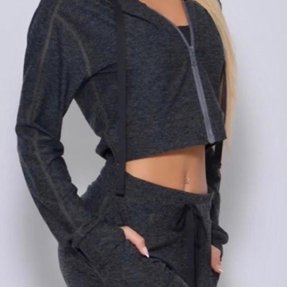 Designer Bombshell Sportswear Cozy Zip Cropped Hoodie Charcoal Gray M Size M / US 6-8 / IT 42-44 - 4 Thumbnail
