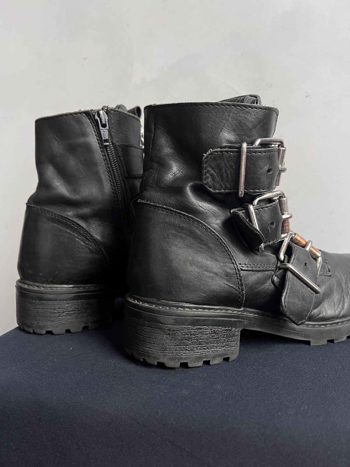 Hedi Slimane Rare leather belted ankle moto boots new rock style hype Size US 7.5 / EU 40-41 - 7 Thumbnail