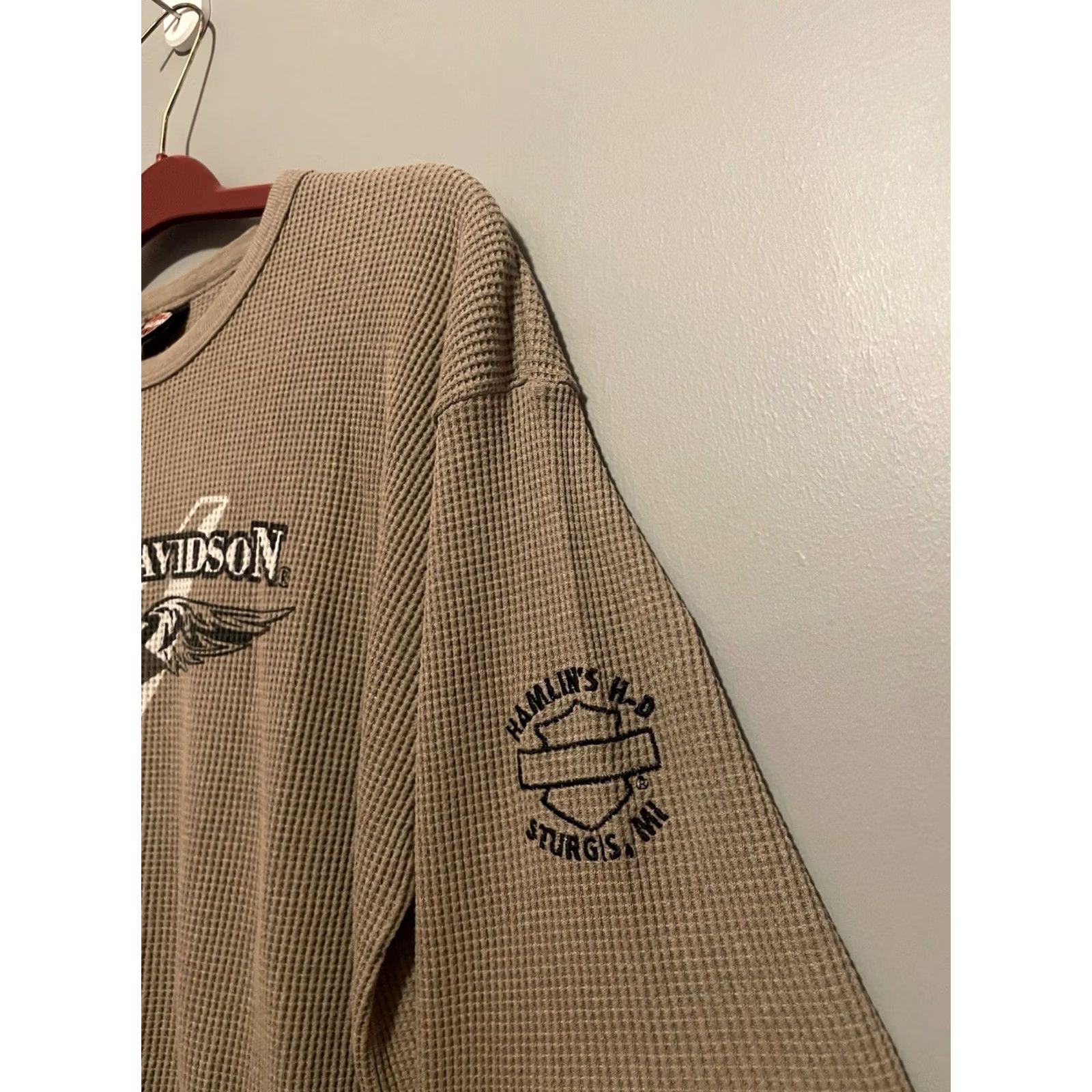 Harley Davidson Harley-Davidson Shirt L Beige Thermal Knit Logo Biker Grunge Mens Long Sleeve Crew Neck Size US L / EU 52-54 / 3 - 5 Thumbnail