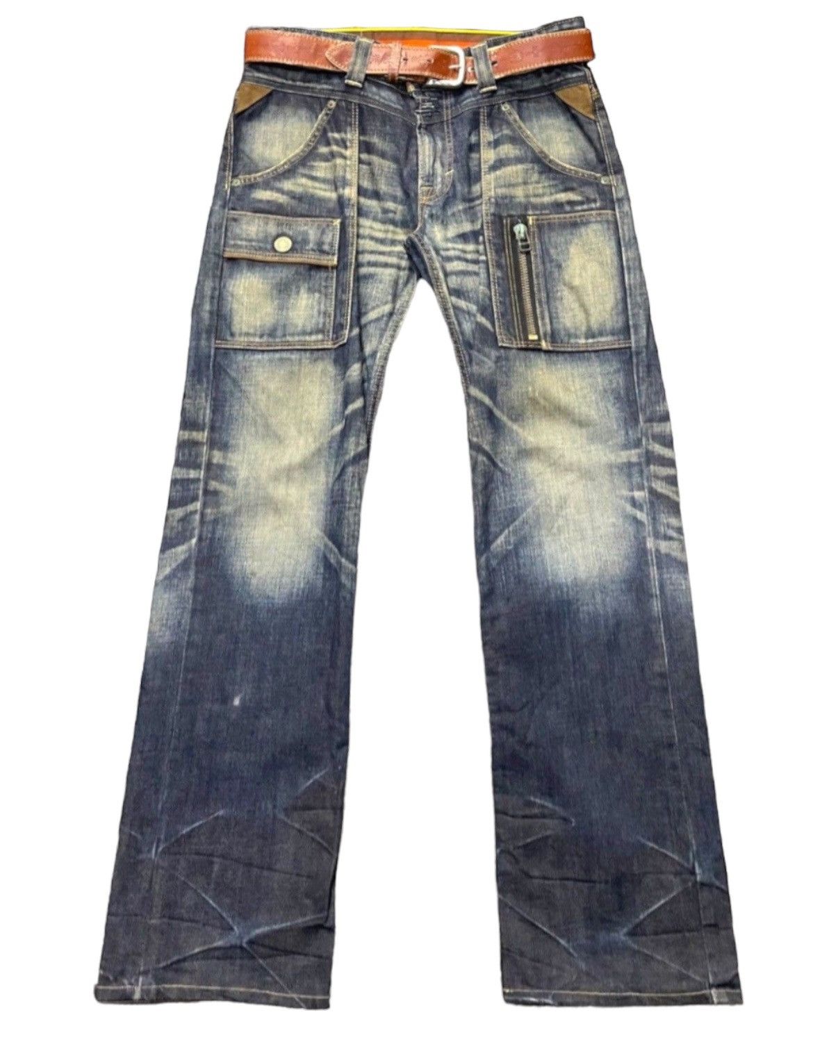 Edwin × Levi's × Vintage Vtg Edwin Paradox Bush Pocket Mud Denim Pants Leather Belt Size US 32 / EU 48 - 1 Thumbnail