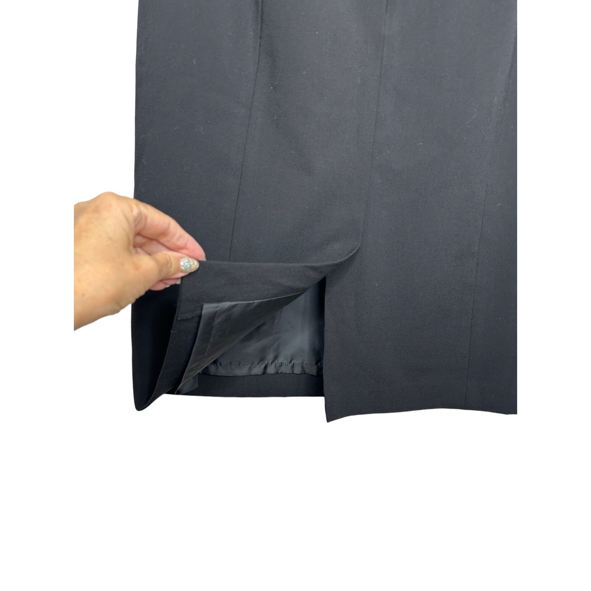 Calvin Klein Calvin Klein Black Pencil Skirt 10 Faux Leather Tabs Back Sl Size 32" / US 10 / IT 46 - 2 Thumbnail