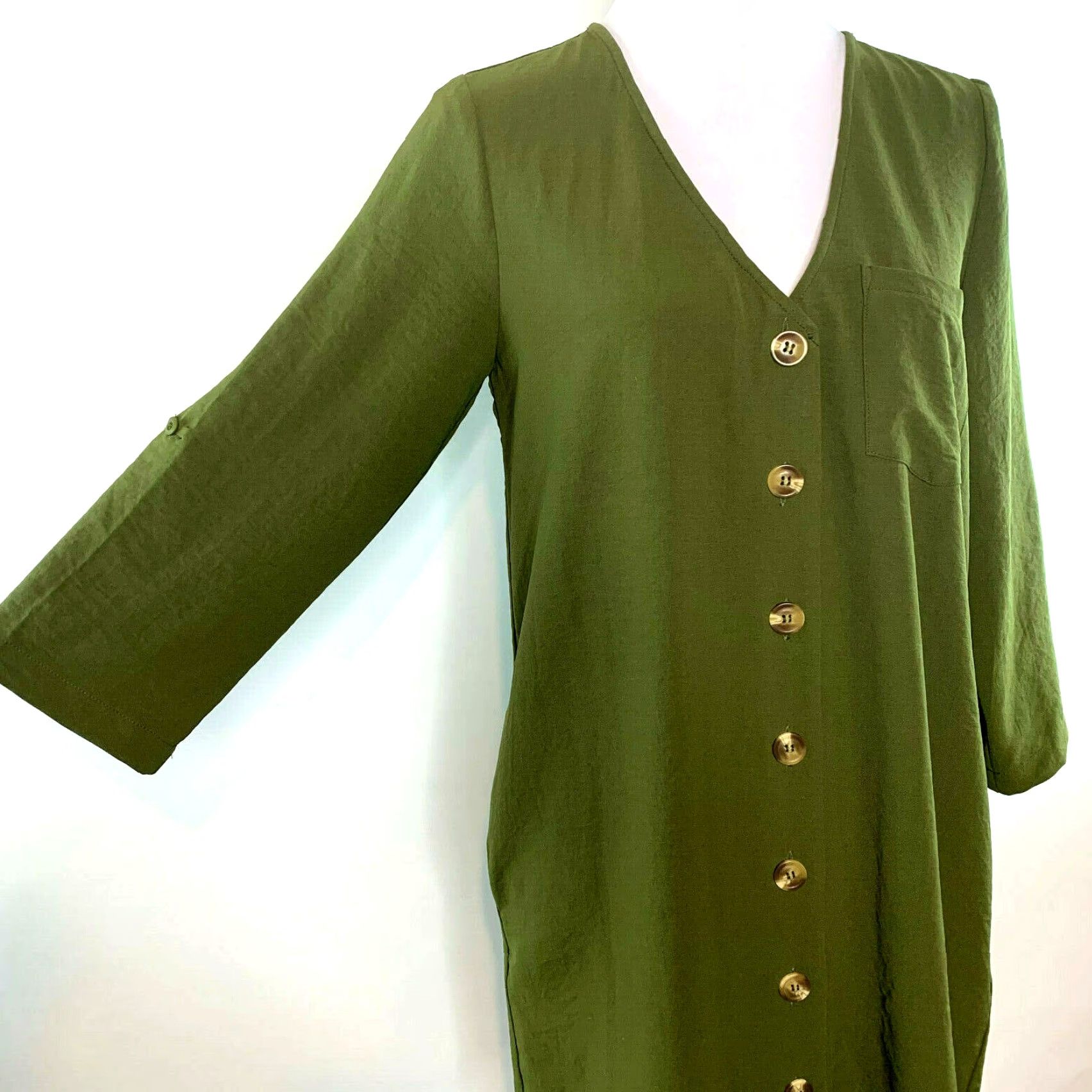 Olive Entro Womens Tunic Top Button-Up 3/4 Sleeve Olive Green S Womens Size S / US 4 / IT 40 - 2 Thumbnail