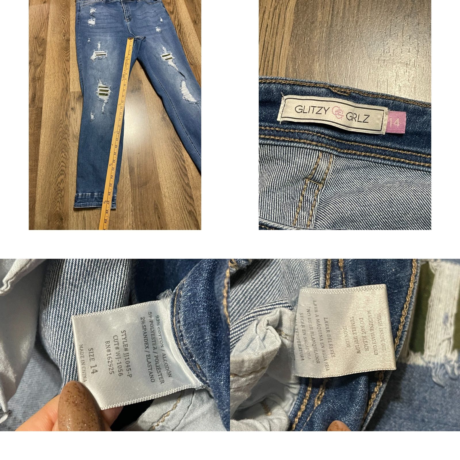 Vintage Glitzy Girlz Jeans Women's Size 14 Blue Denim Distressed Frayed Hem Pocket Size 36" / US 14 / IT 50 - 8 Thumbnail