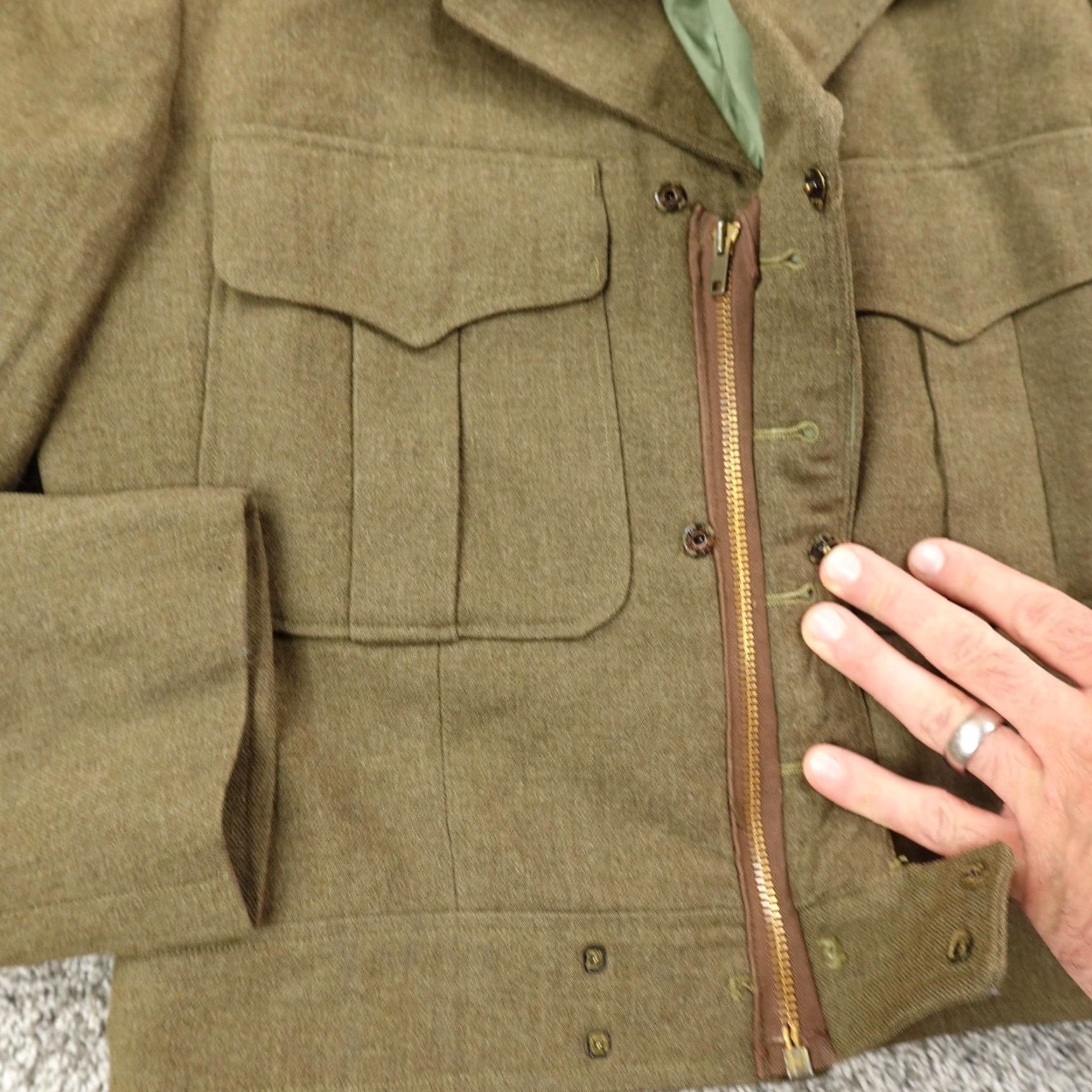 Olive VTG Army Jacket Mens 40 Olive Drab Wool M-1950 Military IKE Field Coat Talon 50s Size US XXS / EU 40 - 5 Thumbnail