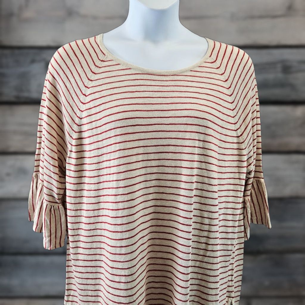 J. Jill J Jill Womens Knit Top 3X Red Beige Stripe 3/4 Sleeve Linen Rayon Blend Blouse Womens Size XXL / US 16-18 / IT 52-54 - 1 Thumbnail