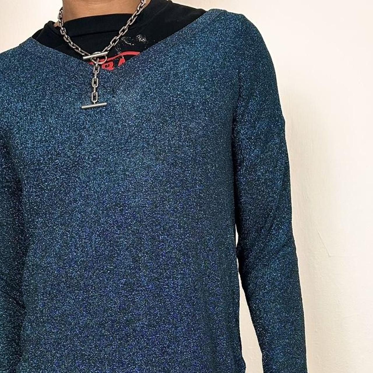 Cos COS Blue Lurex V-Neck Metallic Sweater - Large Size US L / EU 52-54 / 3 - 6 Thumbnail