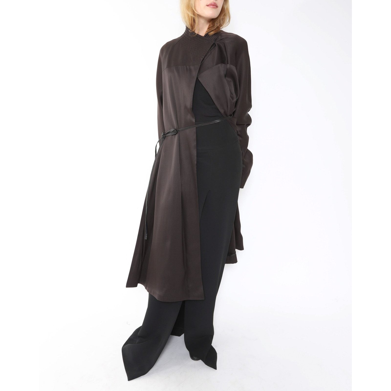 Haider Ackermann FW12 Kimono with Leather Belt in Brown Viscose Size XS / US 0-2 / IT 36-38 - 8 Thumbnail