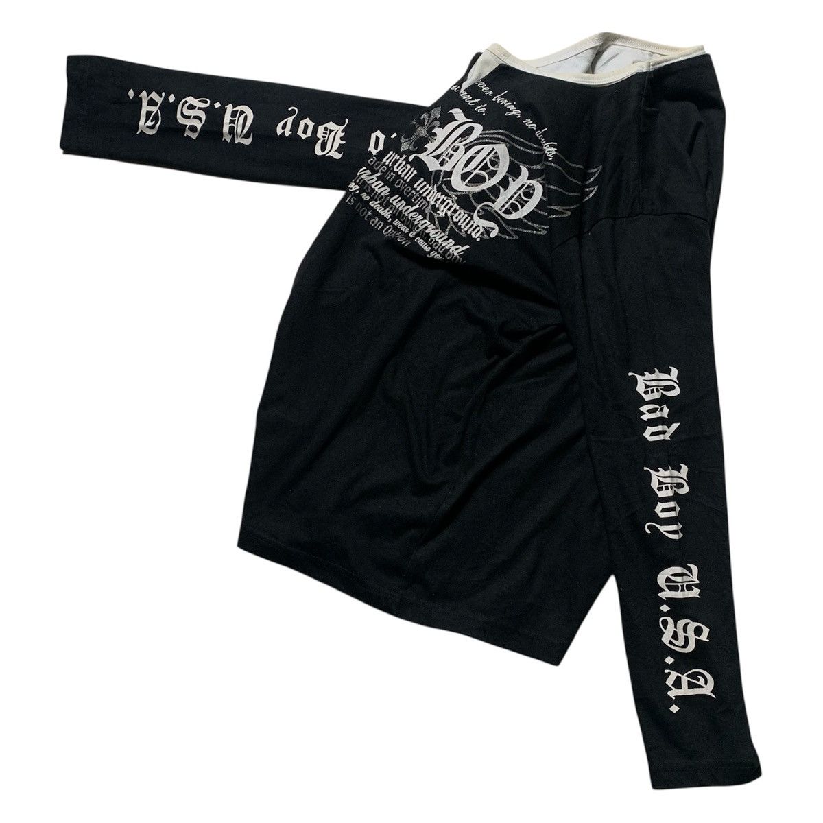 Japanese Brand 🕺Y2K Style Bad Boy Usa Poem Tapped Print Sleeve Size US L / EU 52-54 / 3 - 6 Thumbnail