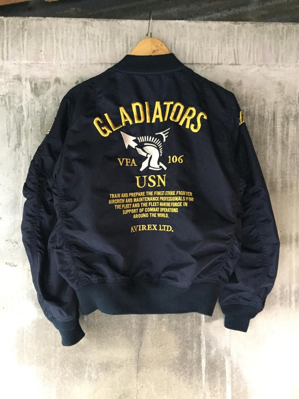 Image of Vintage Avirex Gladiators Vfa 106 Usn Flight Bombers in Navy, Men's (Size Small)