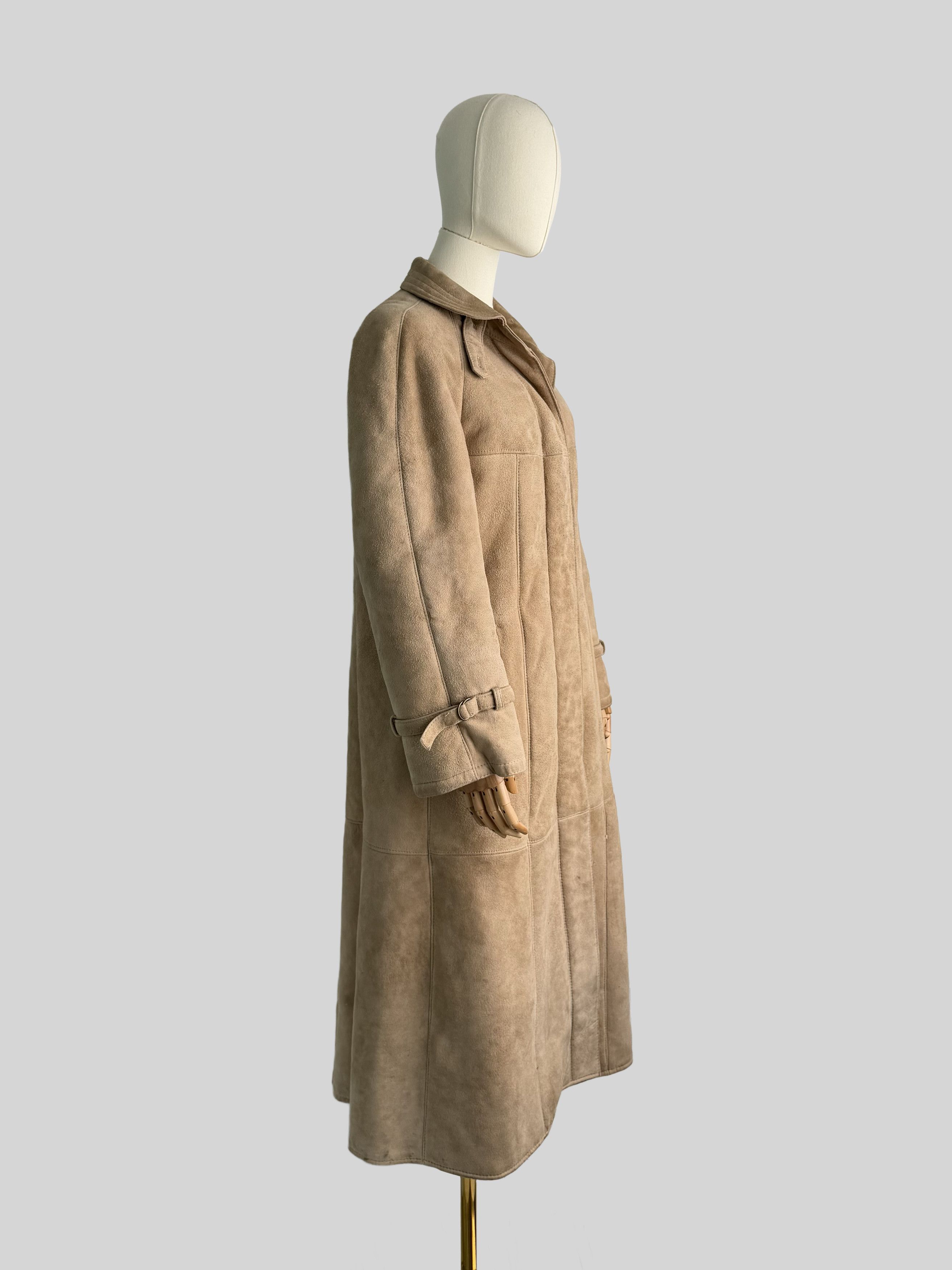 Vintage Y2K Shearling Leather Maxi Coat Longline Winter Y2K (ET1) Size L / US 10 / IT 46 - 2 Thumbnail